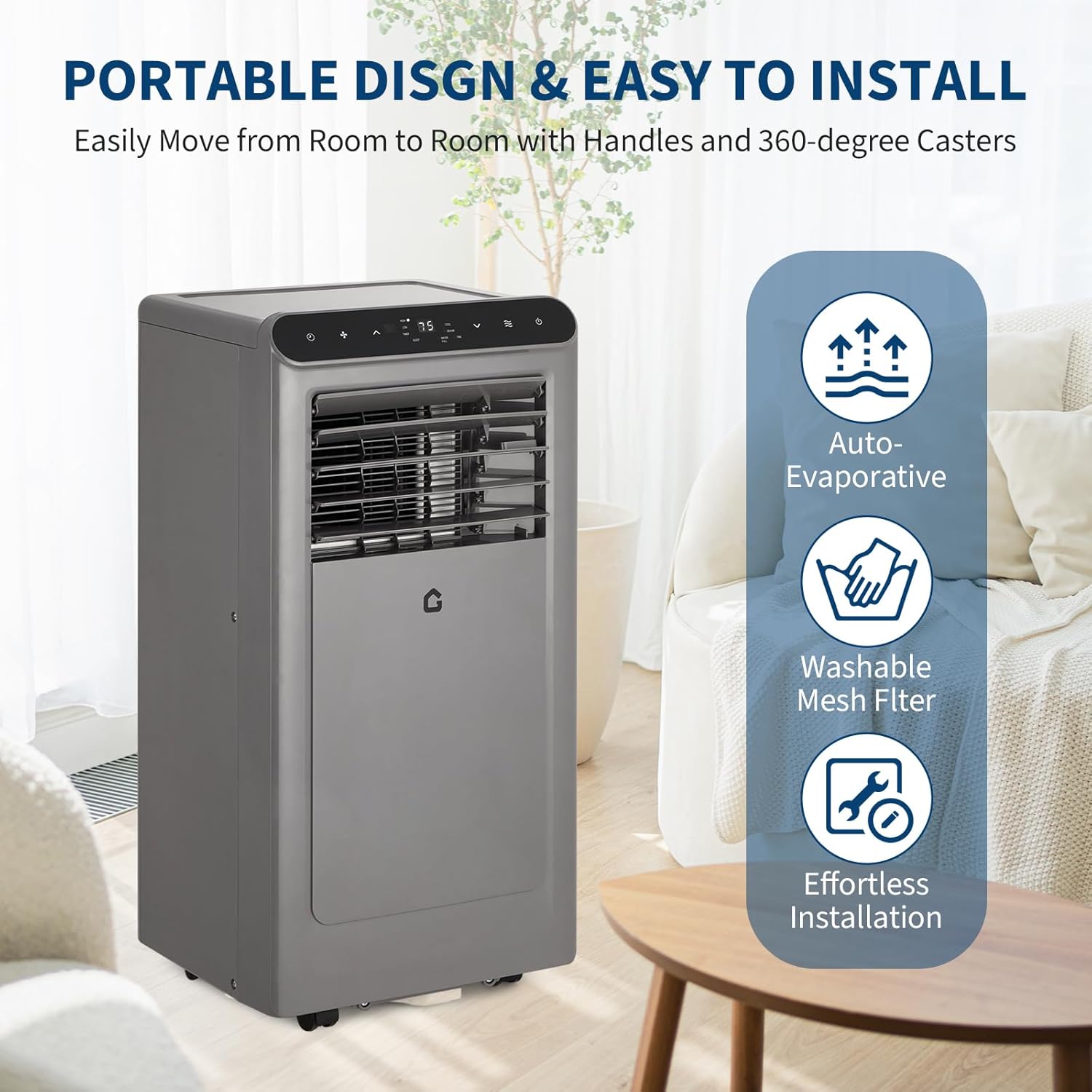 10000BTU Portable Air Conditioners w/Remote/LED Control, Free Stand Cooling Portable AC Unit for Room up to 450 sq. ft, 3-in-1 AC (Cool, Fan, Dehumidifier), 24Hrs Timer,Quiet Sleep Mode(45dB)