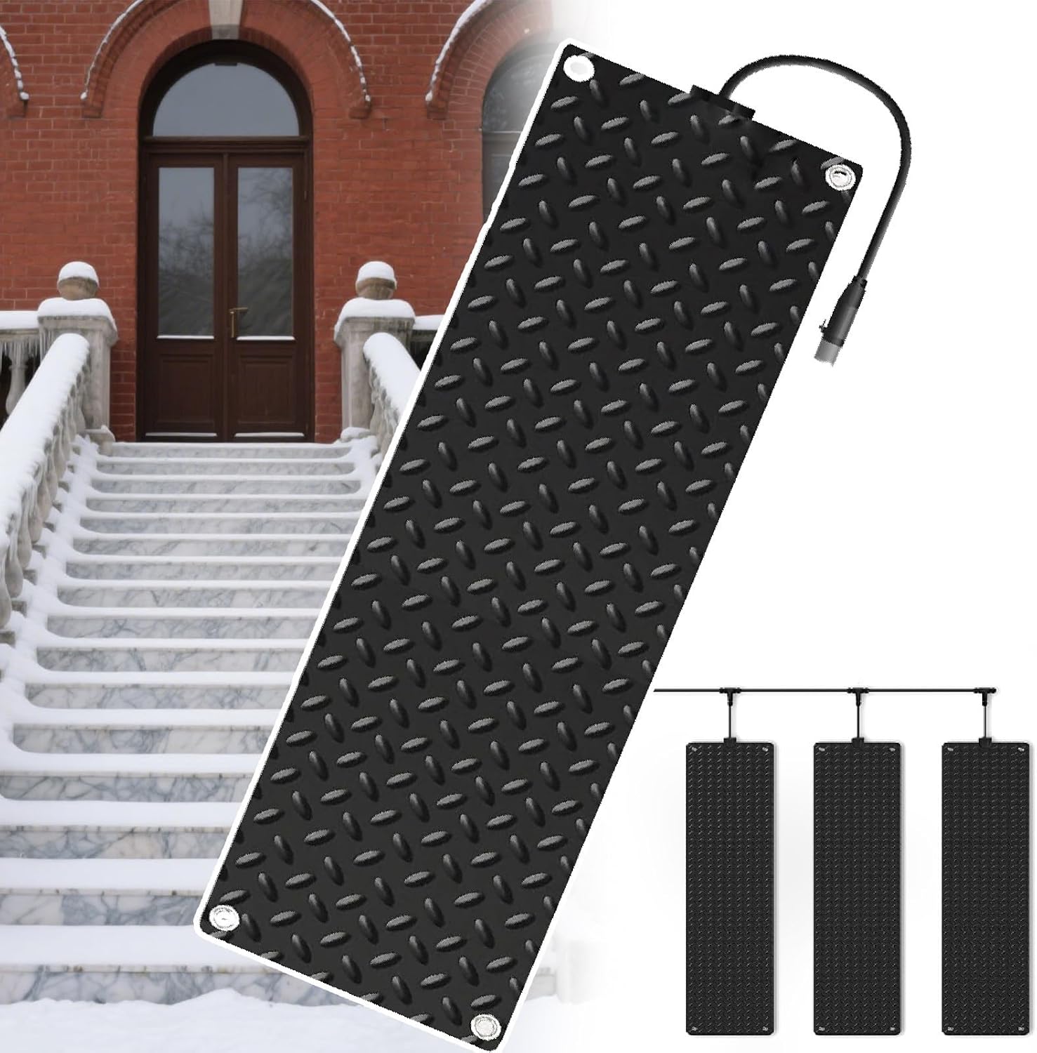 Heated Snow Melting Mats Outdoor, Heated Outdoor Mats, Up to 122°F/50°C, Two-Sided Anti-Slip Texture, Snow and Ice Melting Mats-for Winter Snow Removal 21.65x47in