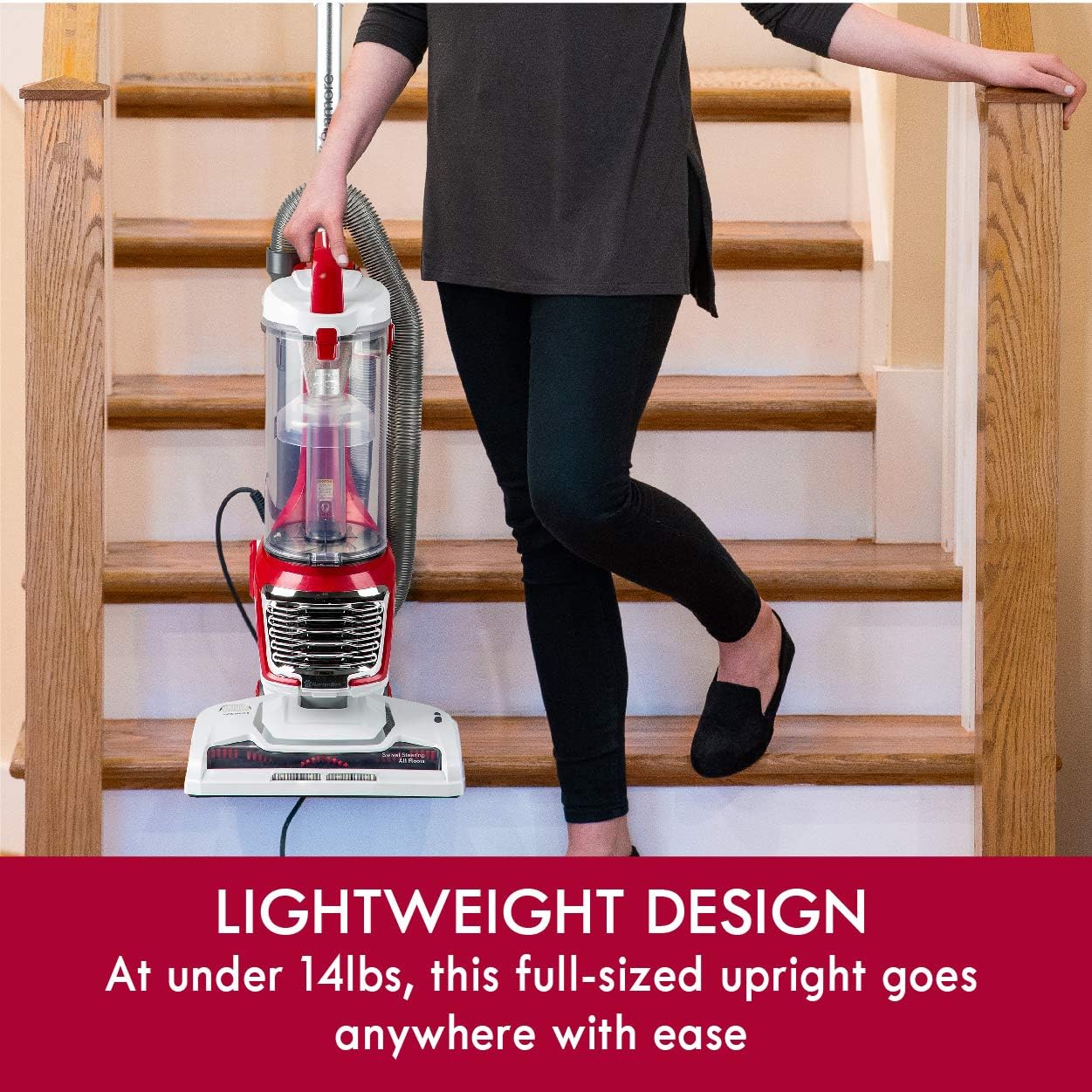 Kenmore DU2015 Bagless Upright Vacuum Lightweight Carpet Cleaner with 10’Hose, HEPA Filter, 4 Cleaning Tools for Pet Hair, Hardwood Floor, Red