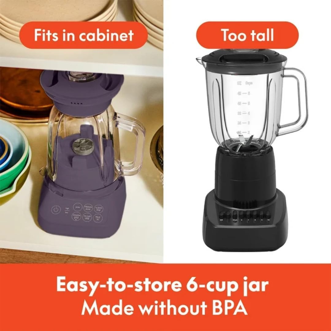 Bela Blender with BPA-Free 48oz Jar, 450W Motor, Stainless Ice-Crushing Blades, Built-In Measuring Cap, Compact,Juicer, for Juice,Smoothies,Smoothie,Ice Drink and Milkshake,Space-Saving Design (Plum)