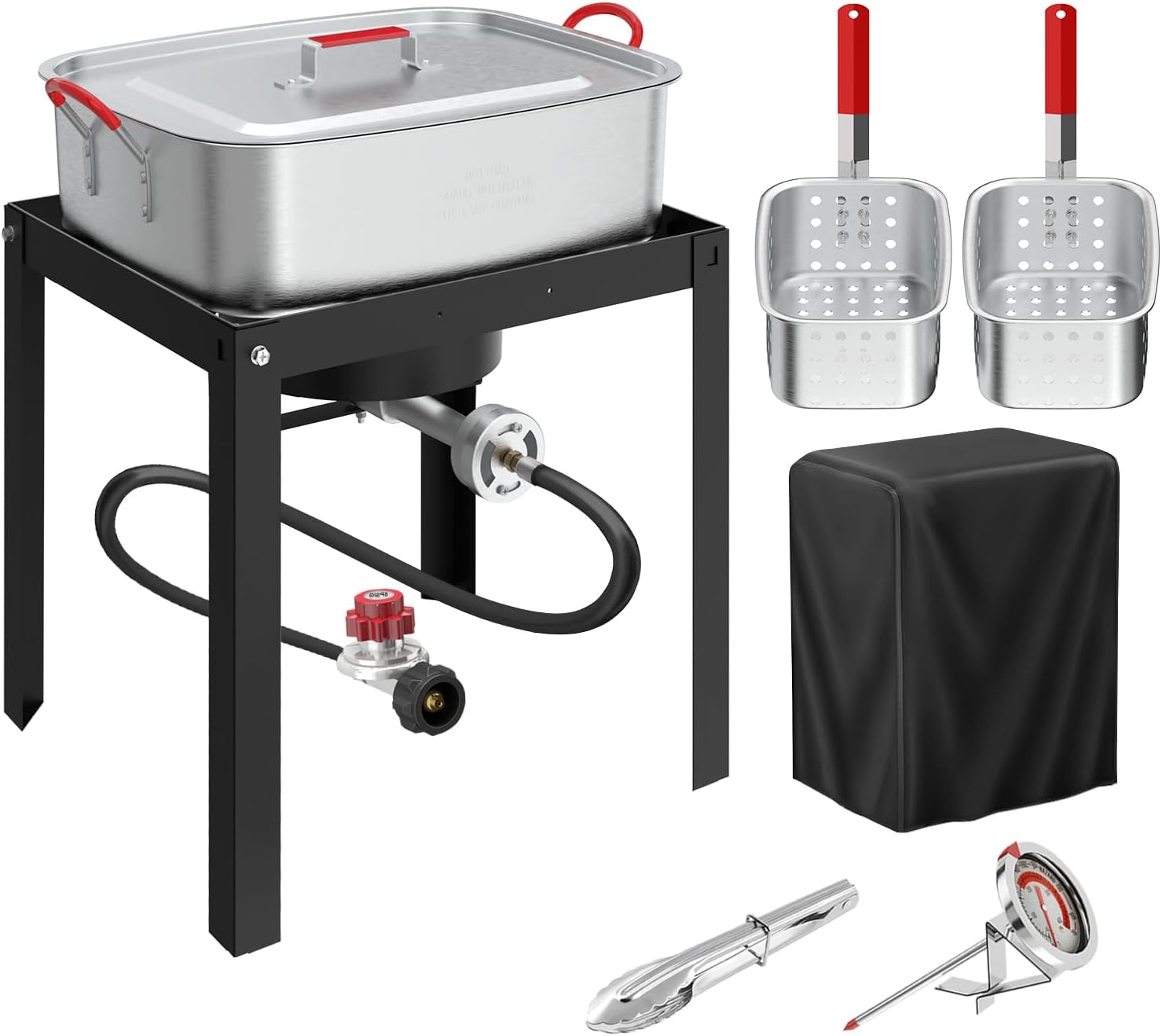 18QT Propane Deep Fryer | Outdoor Fish Fryer with 2 Baskets,Tong, Cover,Lid & Thermometer | Aluminum Deep Fryer with 58,000 BTU Propane Burner - Ideal for Fish, Chicken Wings & Outdoor Gatherings