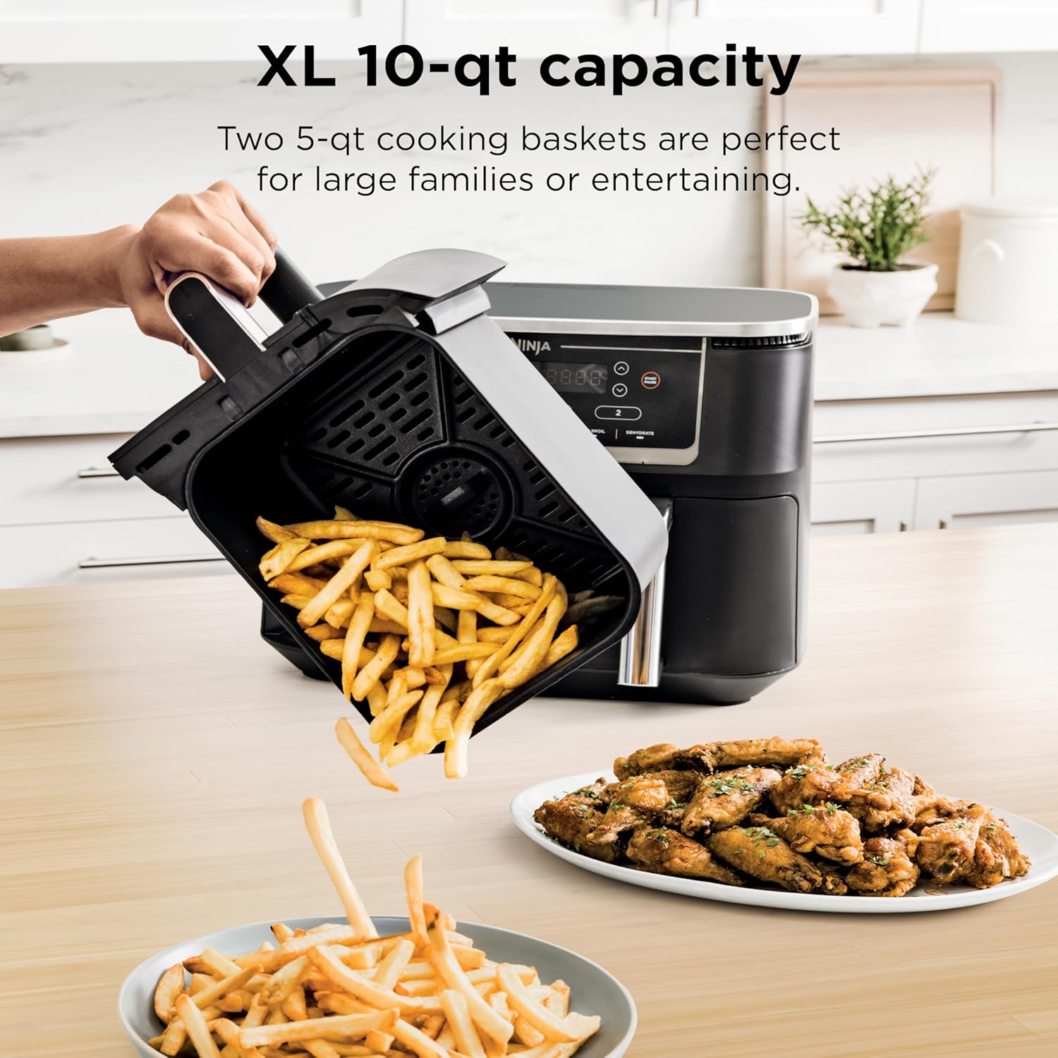 Ninja DZ550 Foodi 10 Quart 6-in-1 DualZone Smart XL Air Fryer with 2 Independent Baskets, Smart Cook Thermometer for Perfect Doneness, Match Cook & Smart Finish to Roast, Dehydrate & More, BLACK