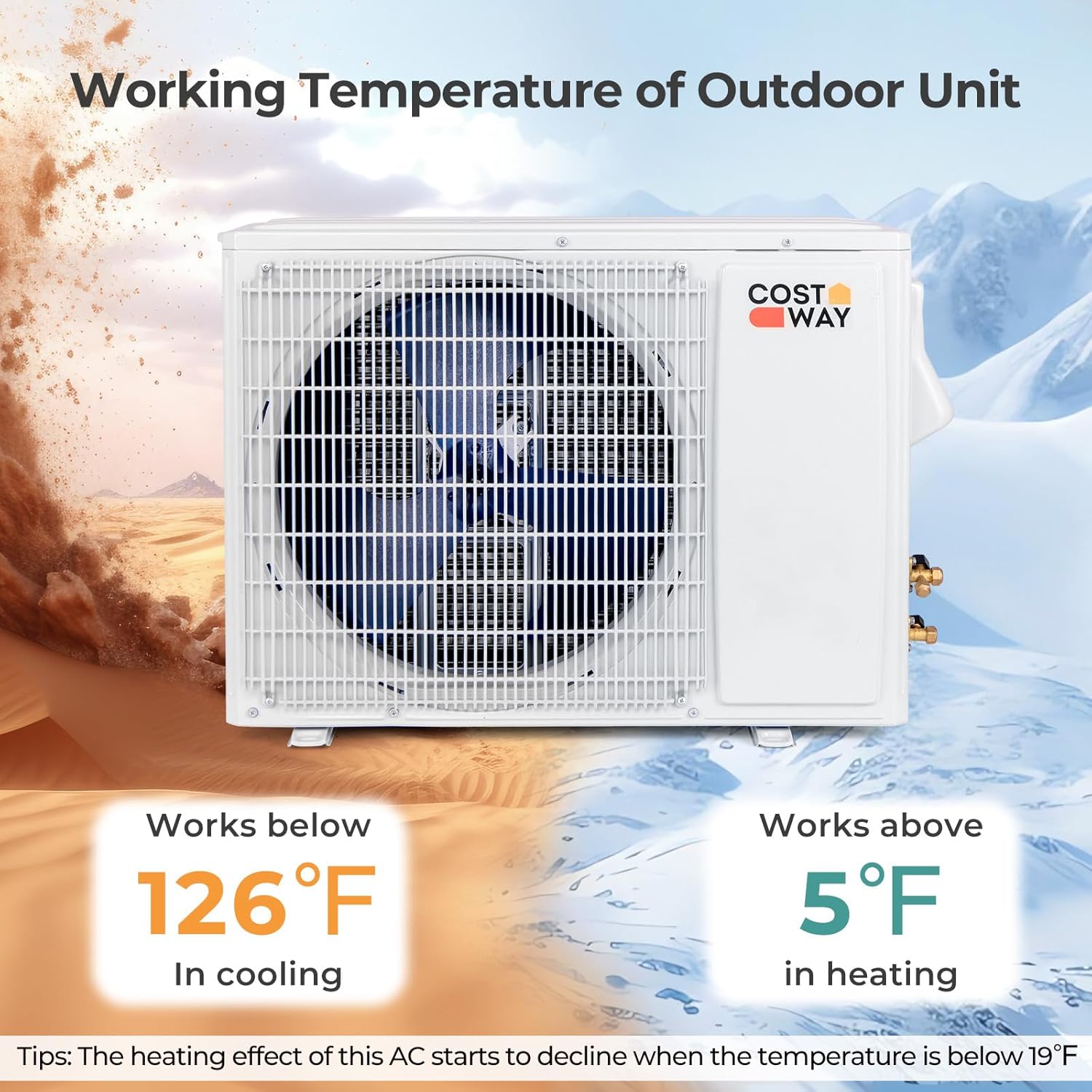 COSTWAY 24000 BTU Wifi Enabled Mini Split Air Conditioner & Heater, Energy Efficient, 21 SEER2 208-230V Inverter AC Unit Cools up to 1500 Sq. Ft.(Black, 24000BTU, 208-230V, 21 SEER2-WIFI)