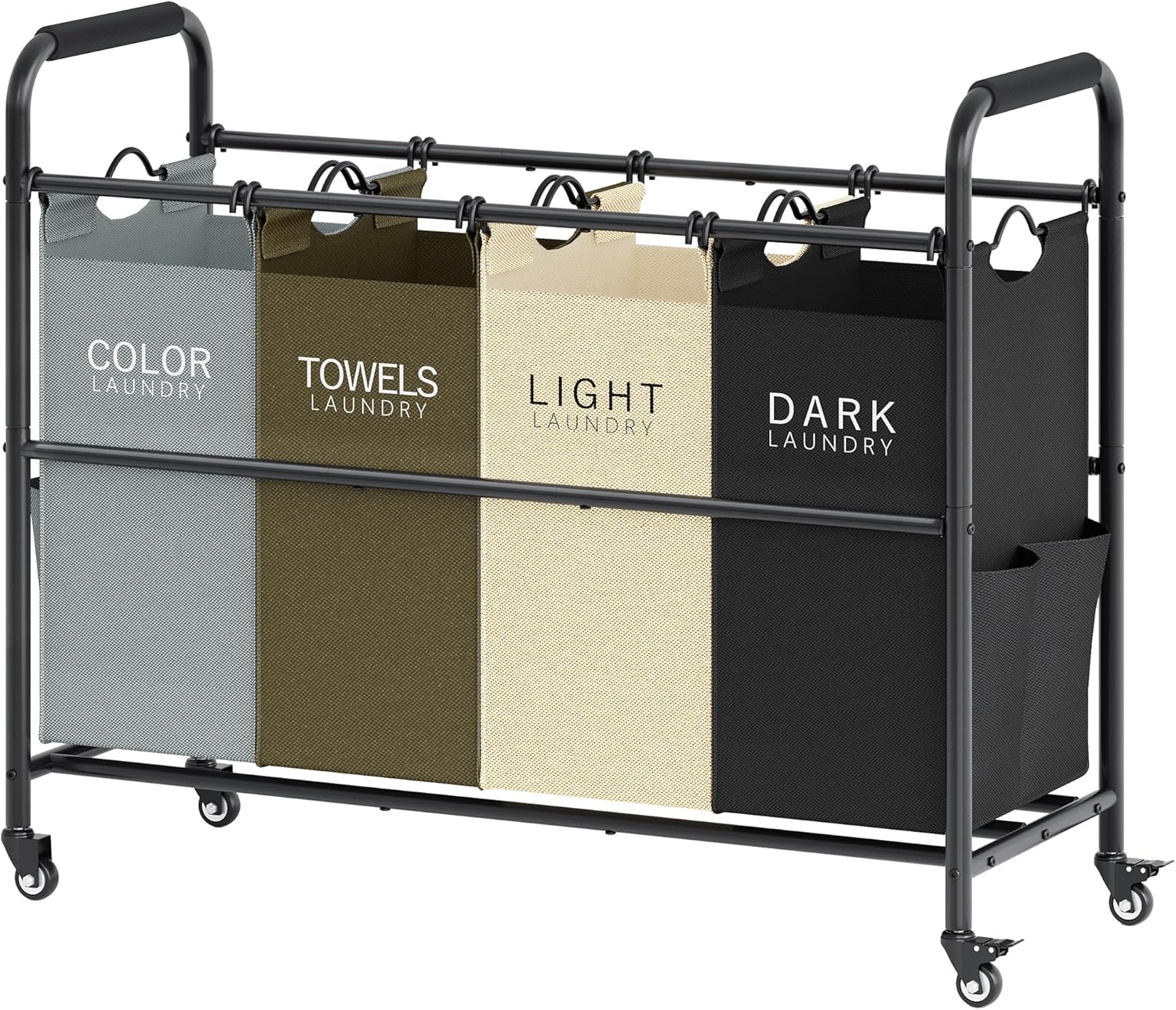 Tajsoon 4 Bag Laundry Sorter Cart, 4 Section Laundry Hamper Sorter with Heavy Duty Lockable Rolling Wheels, Laundry Separator Hamper with Removable Bags for Dirty Clothes Storage, 4 Colors