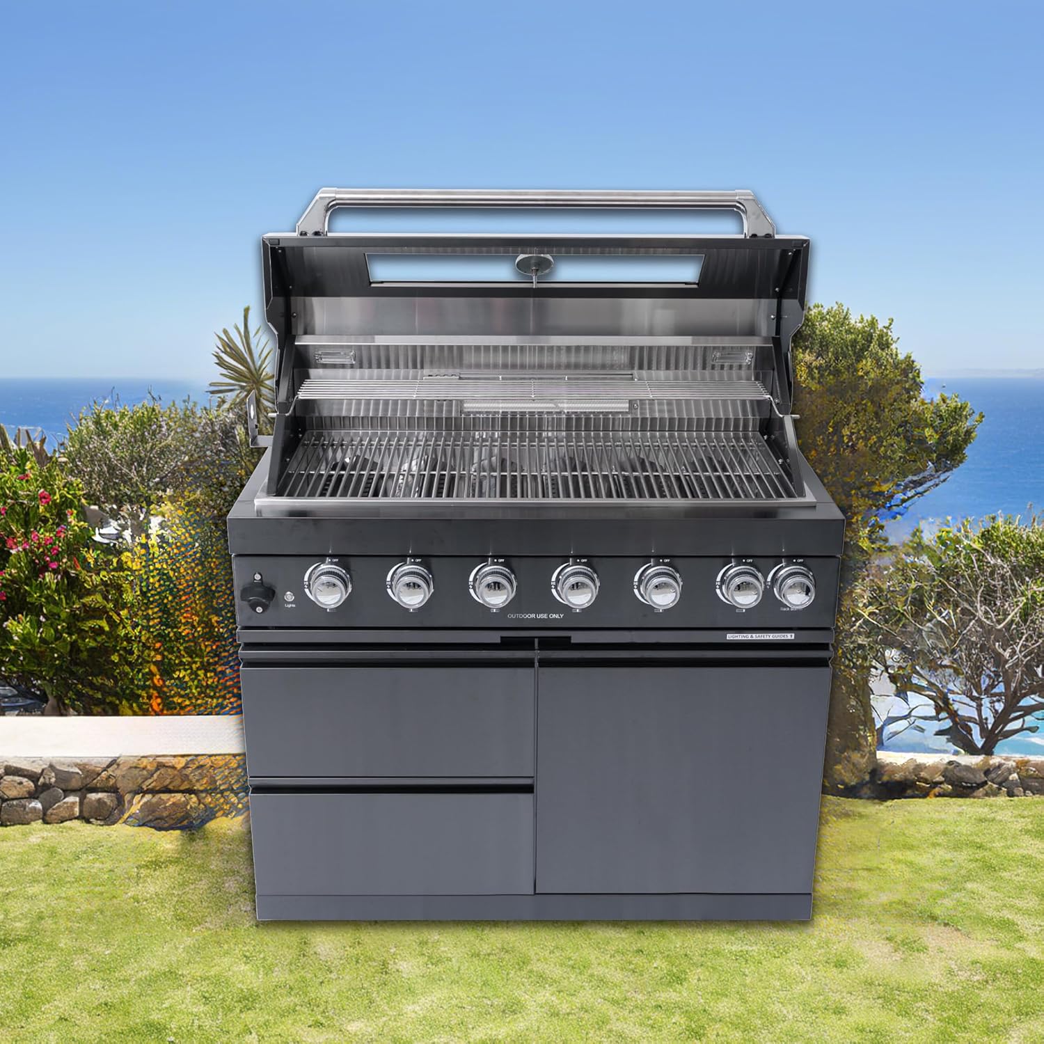 43-inch 85,000 BTU Six Burners Deluxe Stainless Steel Gas Outdoor Kitchen Bar Barbecue Island Grill