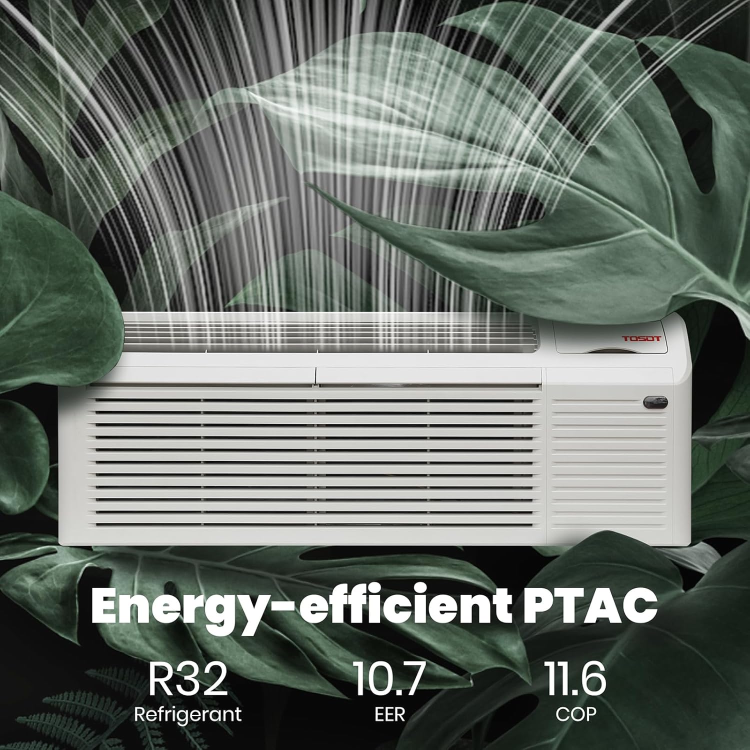 TOSOT 15,000 BTU PTAC Unit with Inverter Heat Pump and 3.5kW Electric Heater, Packaged Terminal Air Conditioner for Heating and Cooling, 11.6 COP, R32 Refrigerant, Works in 20°F to 115°F, 230V