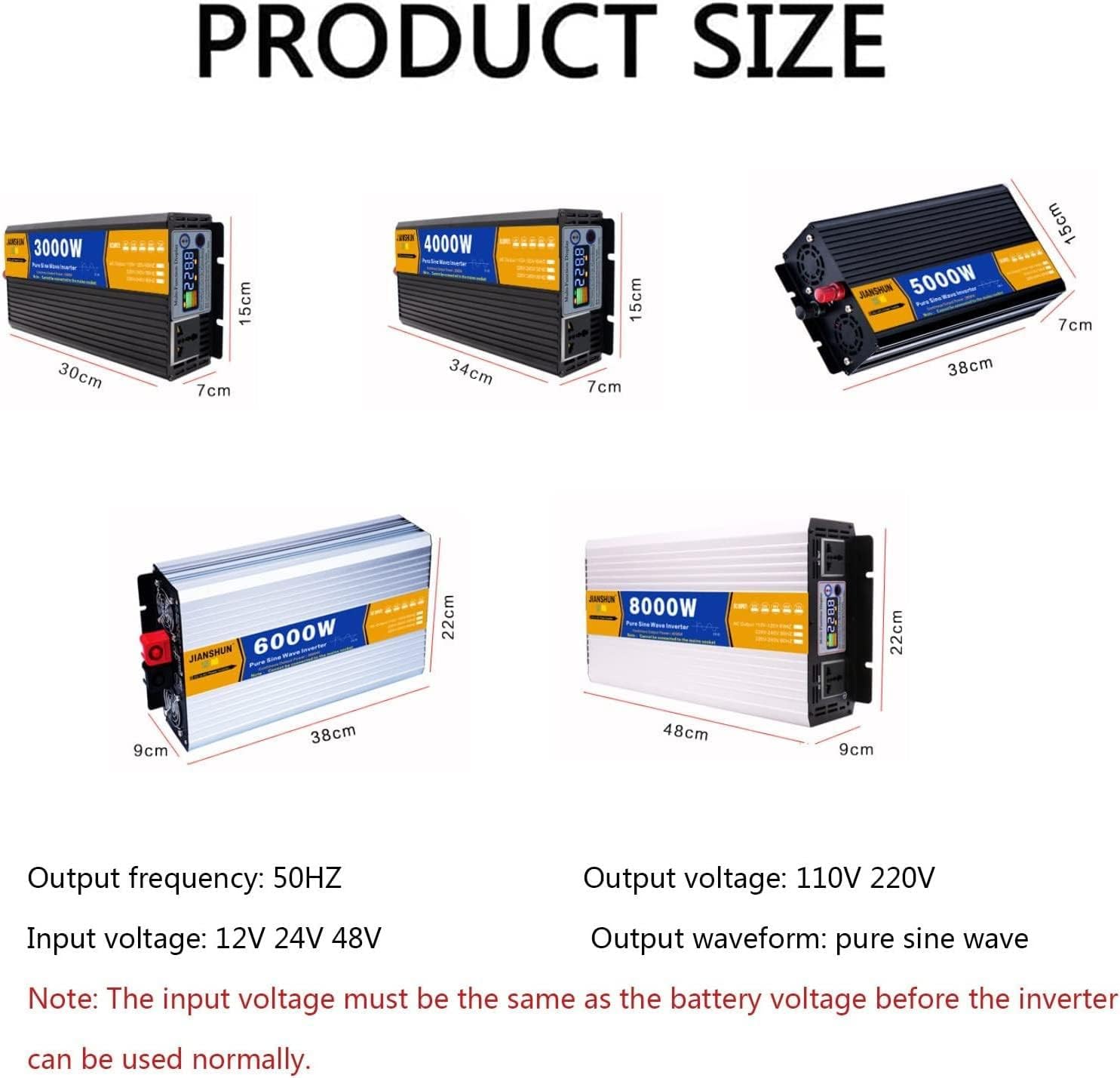 3000W 4000W 5000W 6000W 8000W Power Inverter 12V/24V/48V to 220v Pure Sine Wave Inverter for Microwave Oven - Car Voltage Converter DC to AC with LCD Display,3000W-220Vto12V