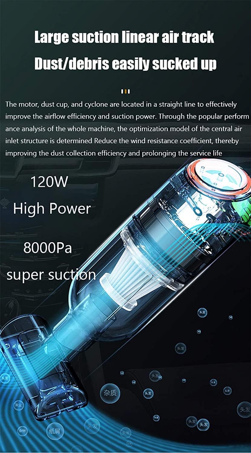 Car Vacuum Cleaner New Upgrade Wireless Charging Powerful Mini High-Power 8000Pa Suction Handheld Used in Homes and Cars(Color:Green), Size