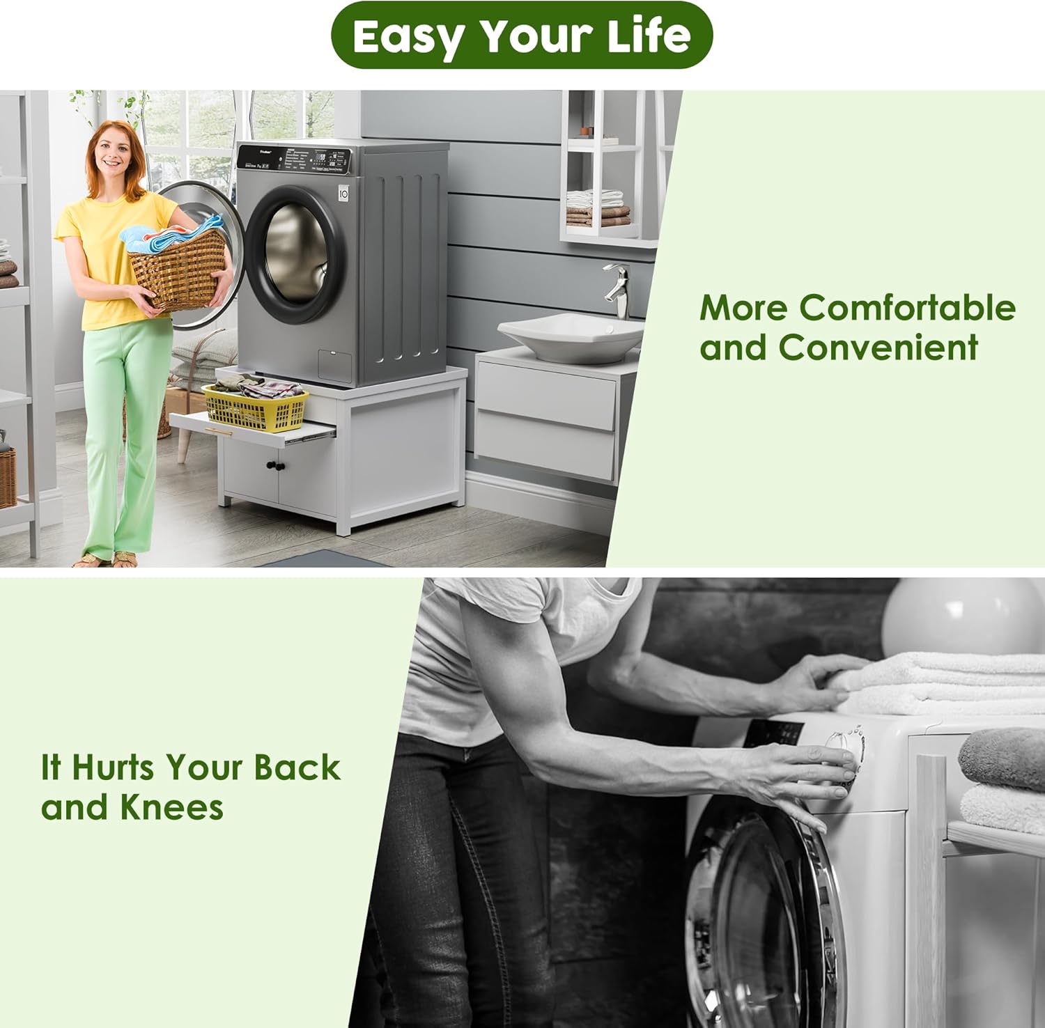 Washer and Dryer Pedestals, Washer and Dryer Stand with Door, Heavy Duty Metal Washing Machine Stand with Laundry Basket Shelf, Universal Fit Anti-Vibration Laundry Pedestal, 810 LBS Capacity