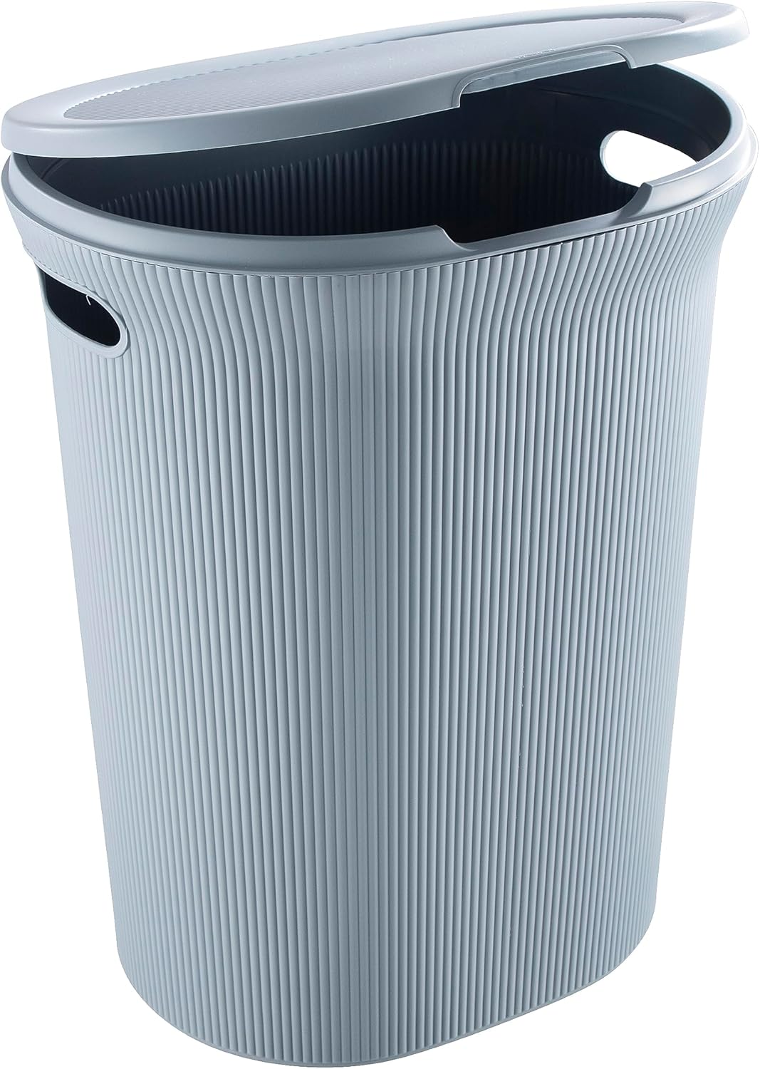 Superio Ribbed Collection - Decorative Plastic Laundry Hamper with Lid and Cut-Out Handles, Blue (1 Pack) Basket Organzier for Bedroom Bathroom College Dorm Room 40 Liter
