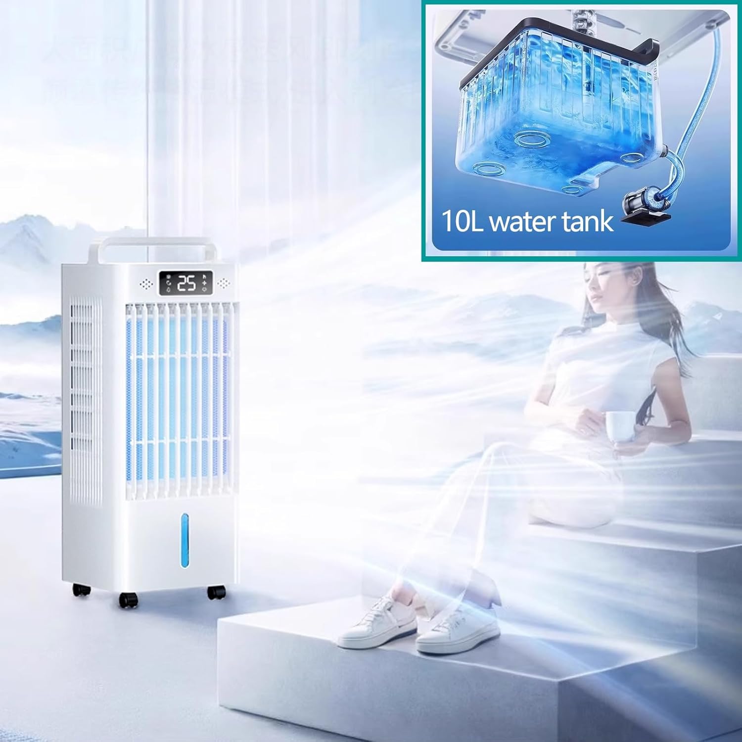 Standing Air Conditioner with Wheels 6-Speed Quiet Operation Portable Air Conditioners for Small Rooms 10L Large Water Tank for Room Garage Patio