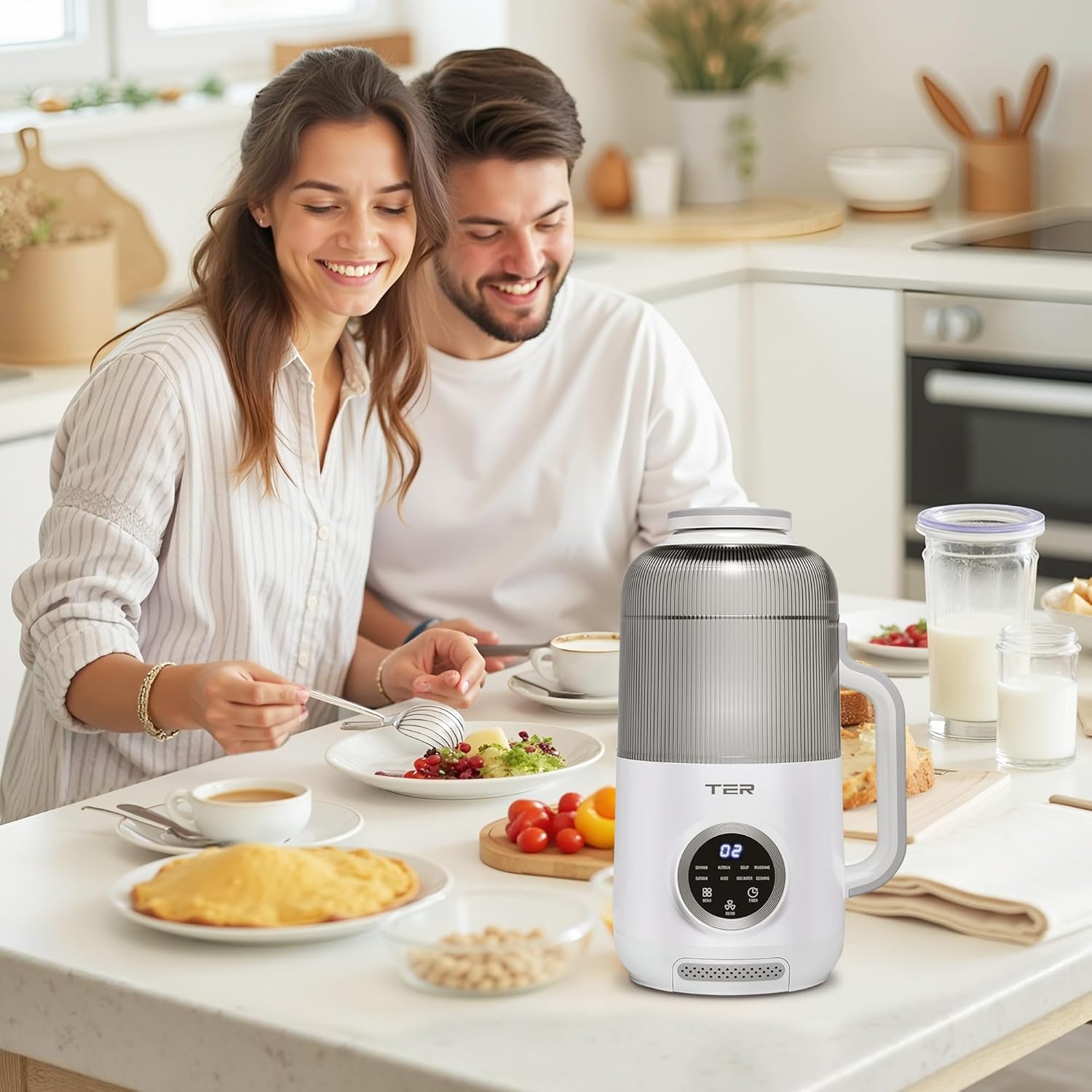 10-in-1 Nut Milk Maker, Electric Bean and Nut Milk Machine, 40oz Soy Milk Maker Blender for Homemade Almond, Oat, Soy, Coconut, Juice, Milkshake with Delay Start/Boil Water/Keep Warm/Auto-Clean, White