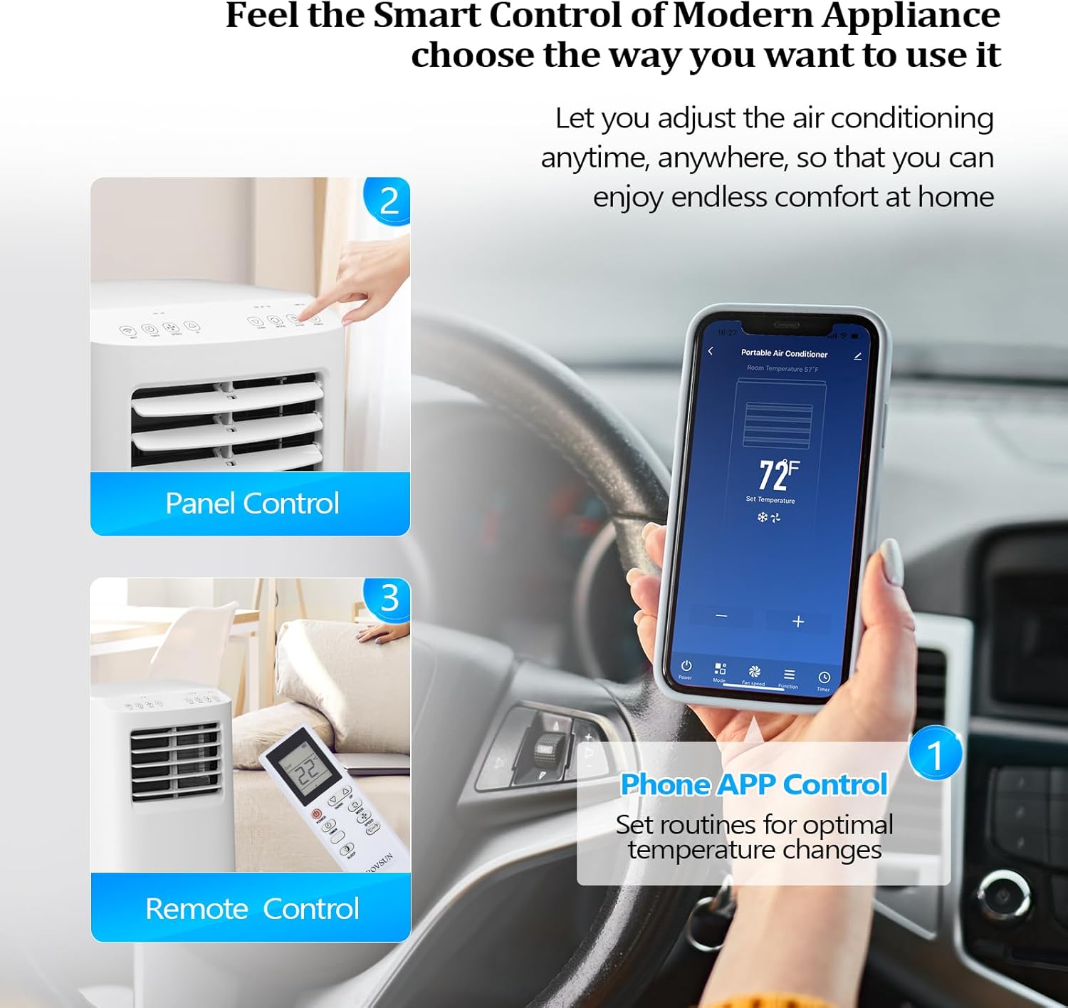 Bonnlo Smart 8,000 BTU Portable Air Conditioner with Remote & APP Function, 3-in-1 Coolor, Dehumidifier, Fan for Rooms up to 300 Sq.Ft., Floor AC Unit with Timer, Rolling Wheels & Installation Kit