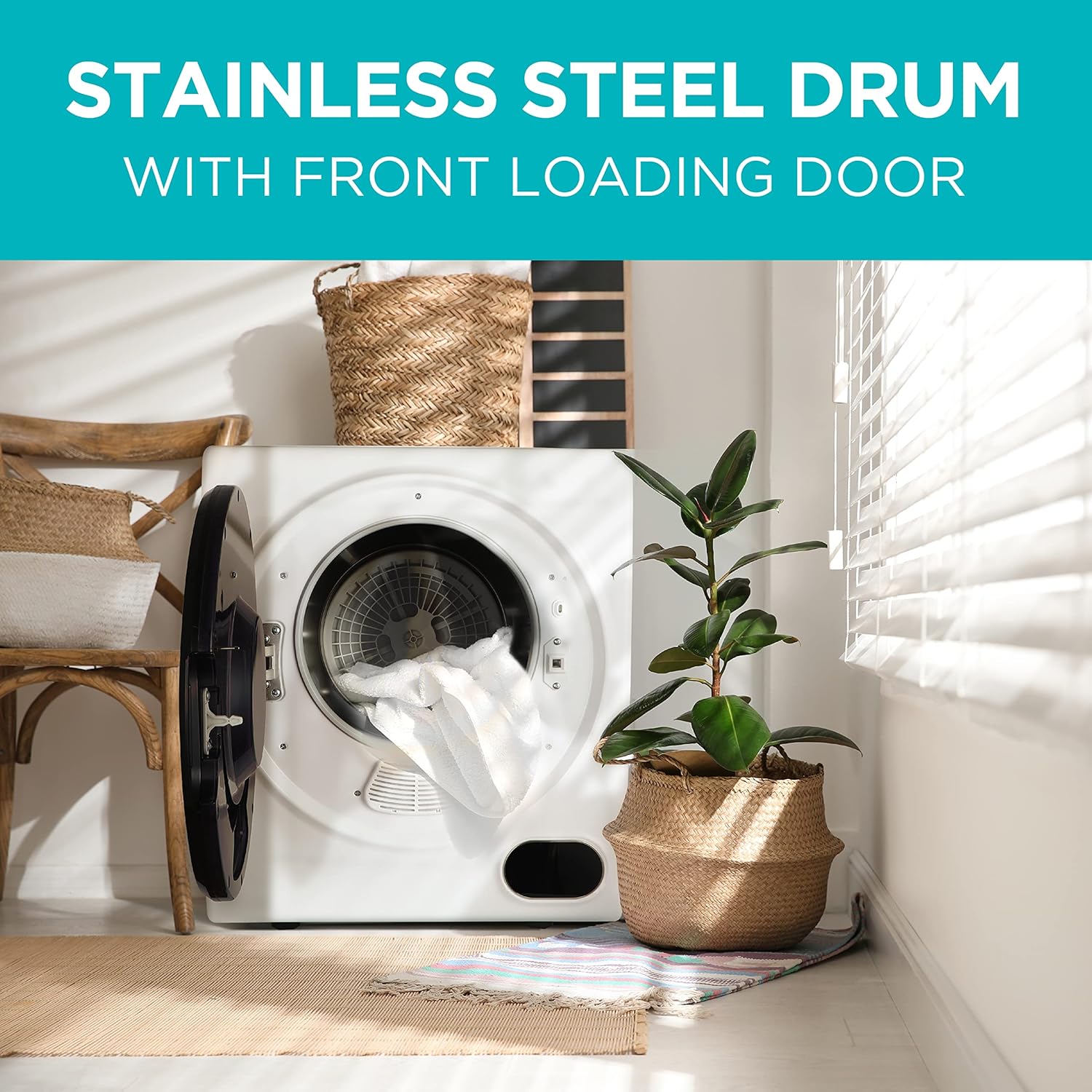 BLACK+DECKER 1.5 Cu. Ft. Compact Dryer, 5.5 lb. Capacity, 850W 120V Vented Electric Drying Machine with Stainless Steel Drum, Portable Dryer for Laundry for Standard Wall Outlet, BCED15, White