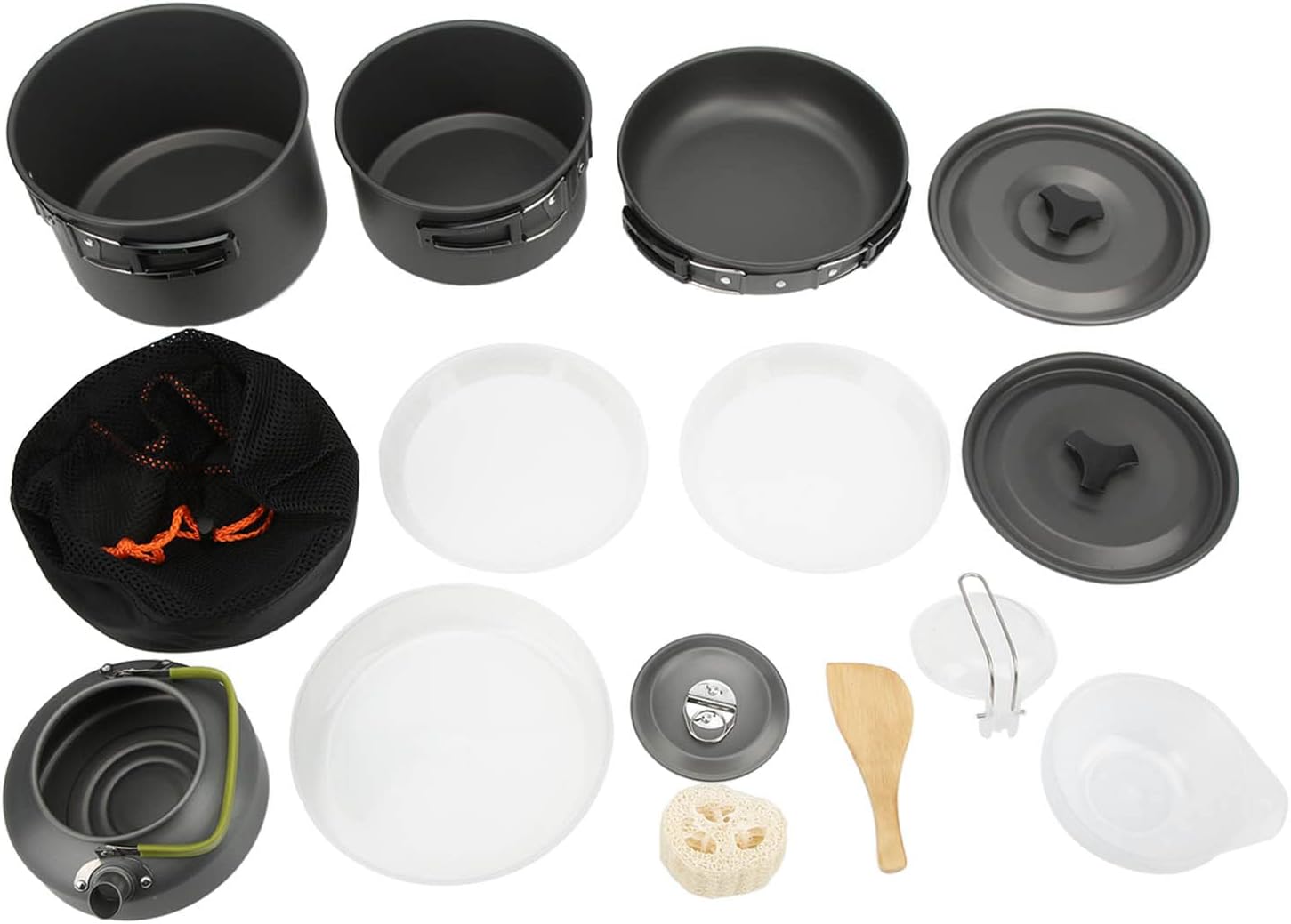 Camping Cookware Mess Kit for Backpacking Gear, Camping Accessories, Portable Outdoor Camping Mess Kit with Folding Handle Suitable for 4 to 5 People Backpacking Picnic