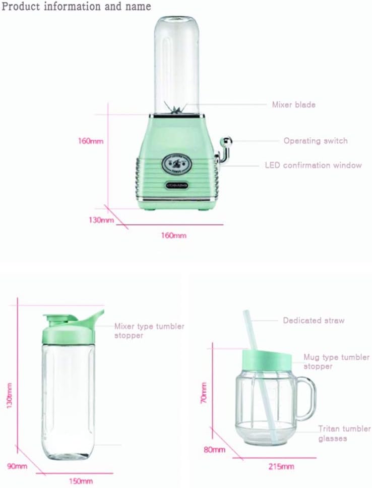 Rectangular Type Retro Mini Blender Tritan BPA BPA Free Jar Smoothie Ice Crush Blender 600mL Capacity 220v (Mint)