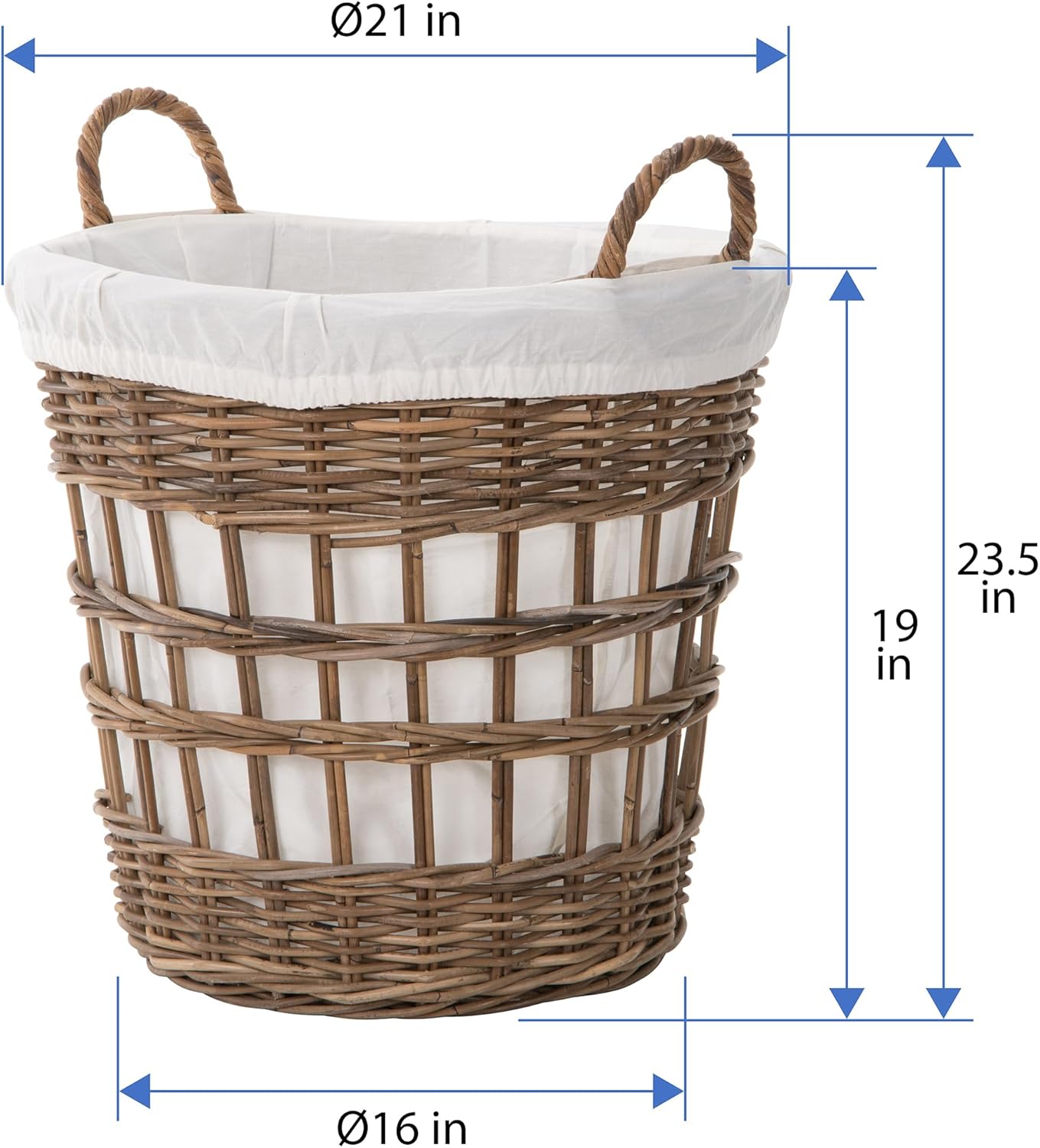 Kouboo Round Rattan Storage and Laundry Basket with Liner and Handles - Removable and Washable Liner