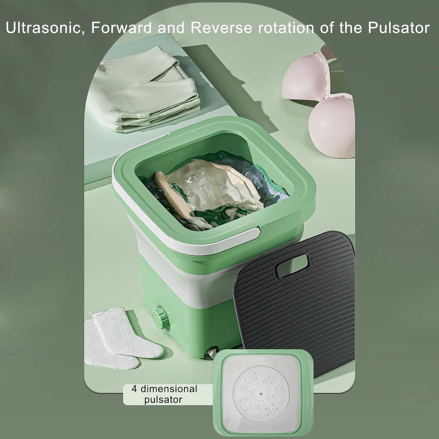 Mini Portable Washing Machine, Folding Washing Machine, Bucket Washer for Clothes Laundry, Underwear Washing Machine for Camping, Rv, Travel, Small Spaces (Color : Beige)