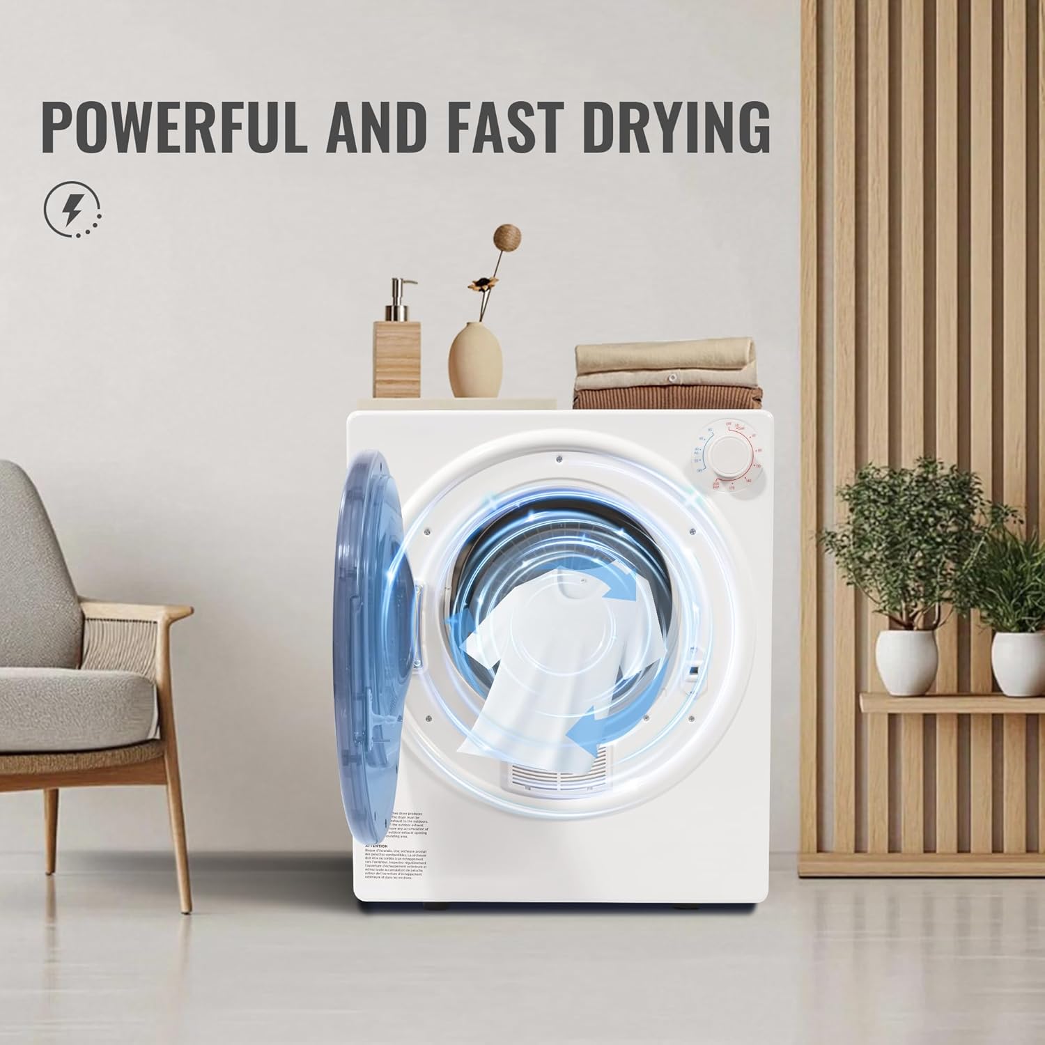 Elevon 800W Portable Clothes Dryer, 2.6 cu.ft Electric Drying Machine for Laundry with Stainless Steel Tub for Apartment, Rvs, Dorms, Compact Dryer for Small Space, White