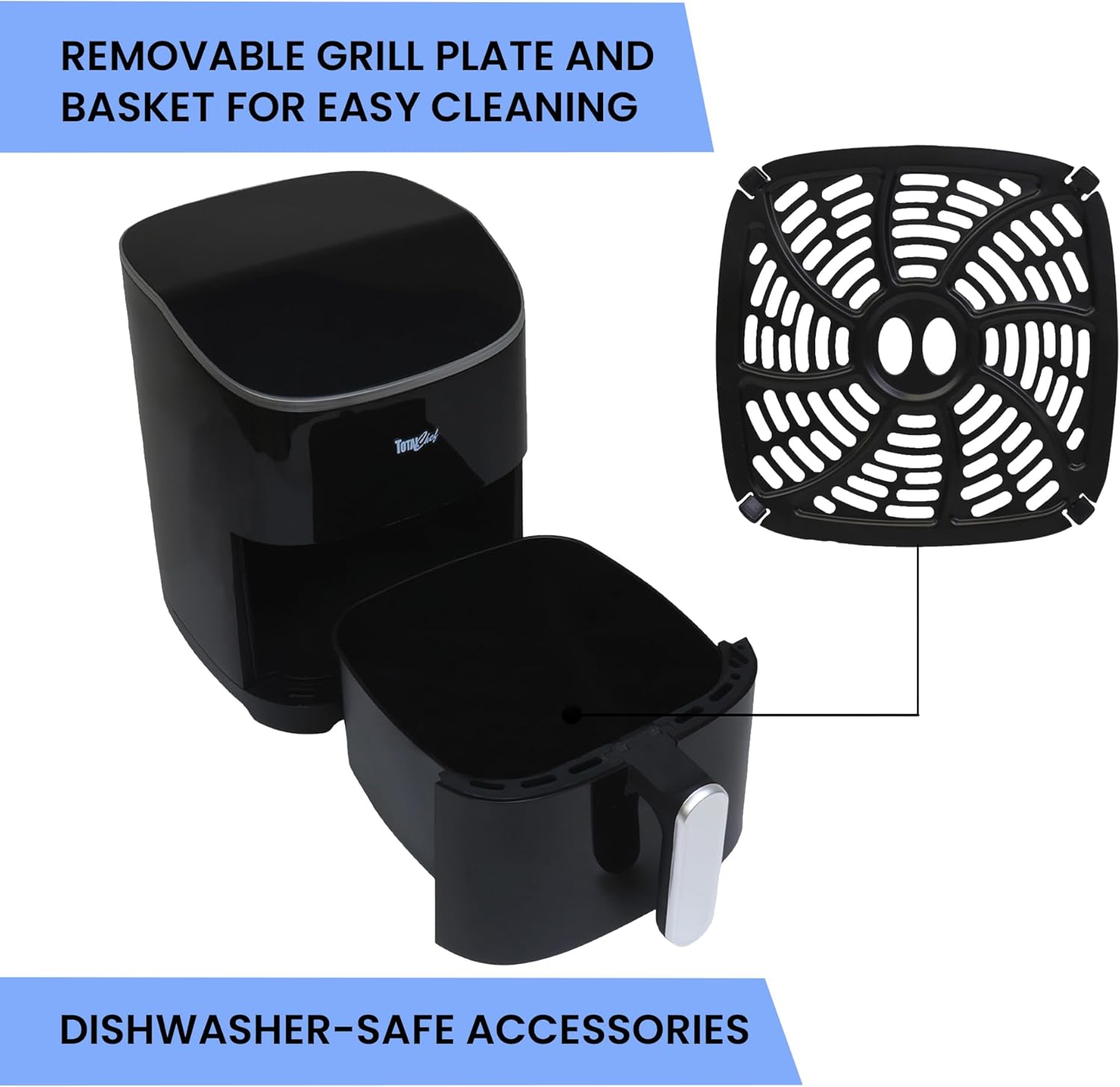 Total Chef 5 Quart Air Fryer - Aerogrill, Non-Stick Frying Basket, French Fry, Digital Touch Screen, 8 Presets, Freidora Eléctrica, Countertop Cooking Kitchen Appliance, Black