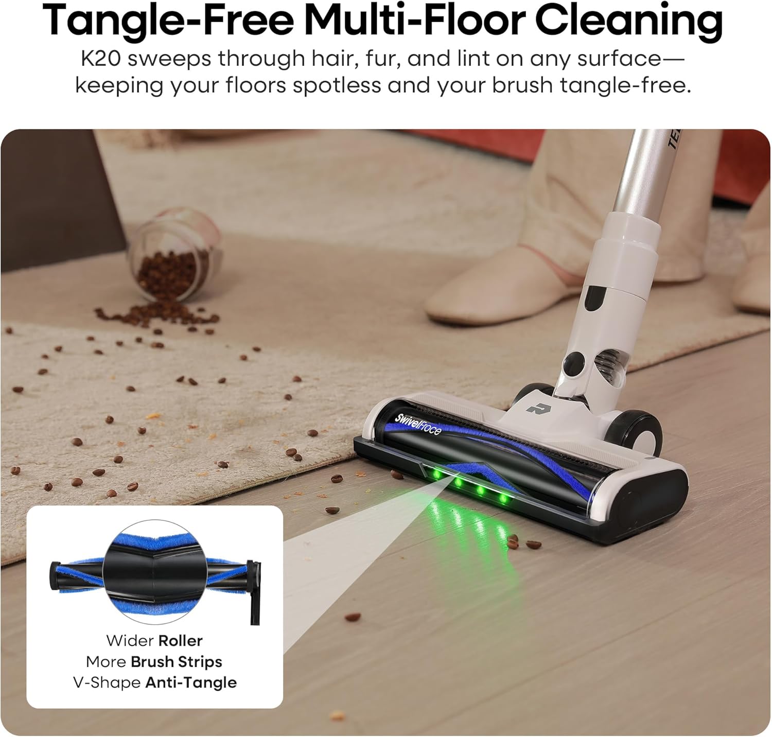 ElecKeys Cordless Vacuum Cleaner, 580W 48KPA 65Mins Vacuum Cleaners for Home, Self-Standing Anti-Tangle Vacuum with LED Display, Rechargeable, Lightweight, Cordless Vacuum for Floors/Pet Hair/Carpets