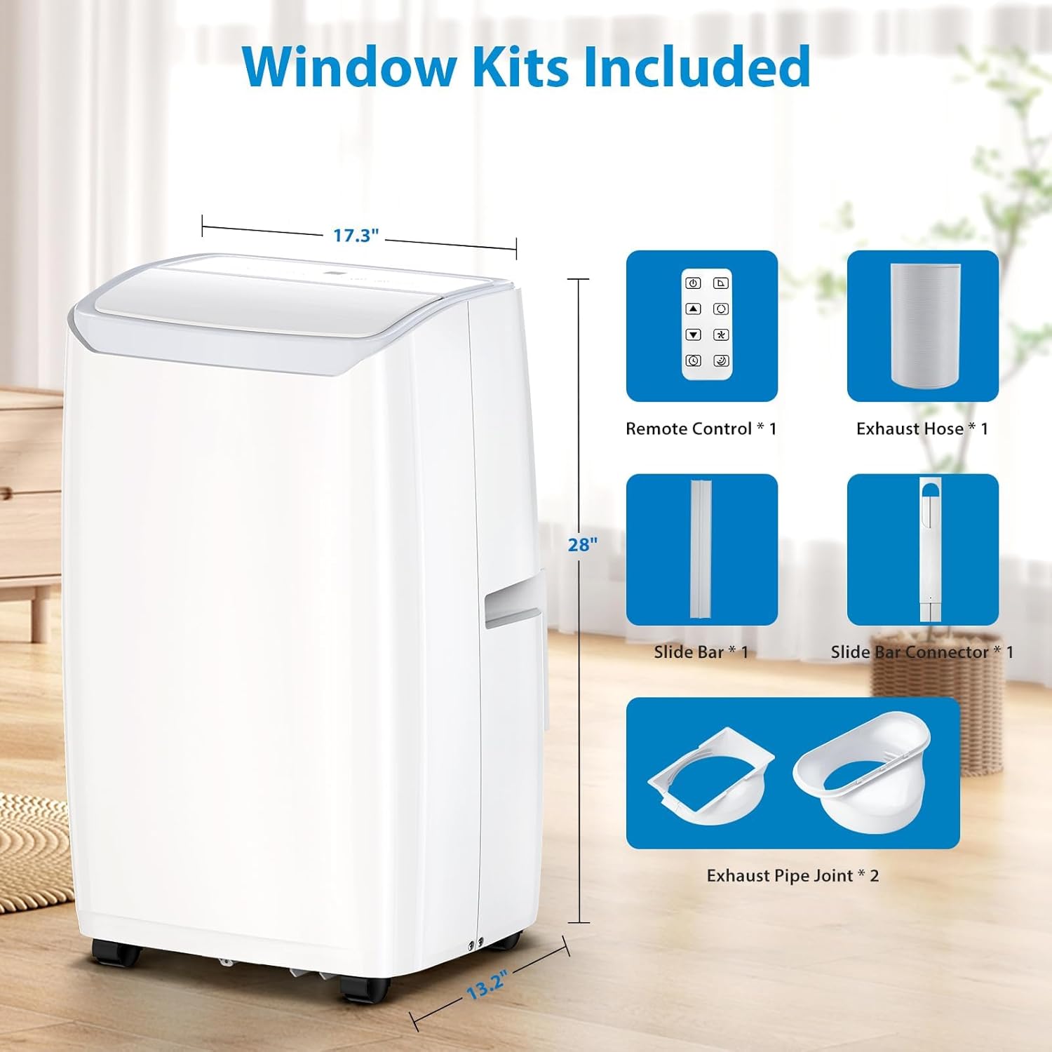 14,000 BTU Portable Air Conditioner, 3-In-1 AC Unit With Dehumidifier, Cooling & Fan, Cools Rooms Up to 550 Sq.Ft - Includes Remote Control, Smart/Sleep Mode, 24H Timer & Window Kit - for Home/Office