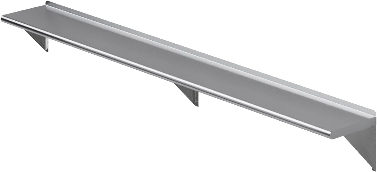 AmGood 12 in. x 96 in. Stainless Steel Wall Shelf | NSF Certified | Appliance & Equipment Metal Shelving | Kitchen, Restaurant, Garage, Laundry, Utility Room