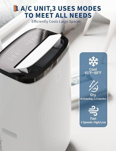 14,000 BTU Portable Air Conditioners - Cools Up to 750 Sq.Ft, 3-IN-1 Free Standing AC Unit Fan Dehumidifier Remote Control, Window Kit, Smart/Sleep Mode 24H Timer (14000BTU Style 3)