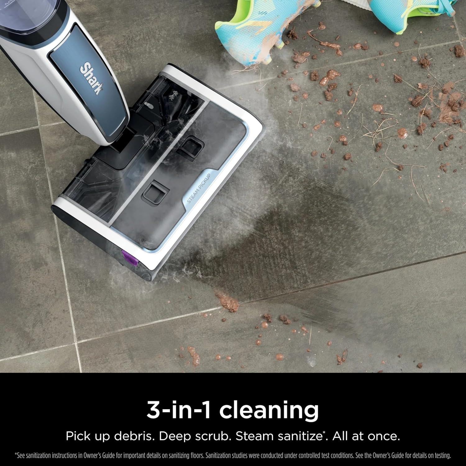 Shark SD200 Steam Pickup 3-in-1 Steam Mop Picks Up Debris, Deep Scrubs, & Steam Sanitizes All At Once, Lightweight Steam Cleaner for Home w/Sealed Hard Floors like Hardwood, Tile & Laminate (Renewed)