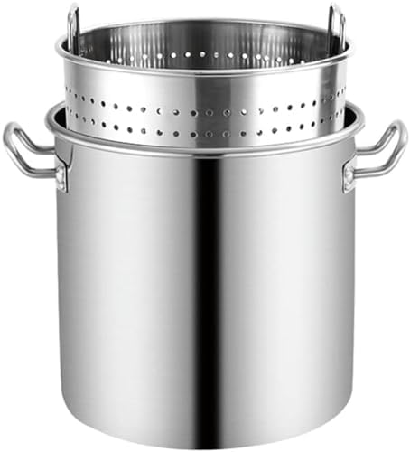 Stainless Steel Stockpot for Crawfish Seafood Turkey Fryer Pot 27Qt/45Qt/63Qt Heavy Duty Commercial Clam Steamer Bucket with Strainer Basket Cookware for Home Outdoor,45Qt(63Qt)