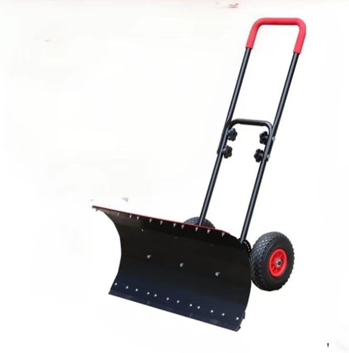 Heavy-Duty Rolling Snow Shovel with Adjustable Handle, 74cm Wide Dual-Purpose Ice and Snow Removal Blade, Wheeled Design with Pneumatic Tyres, Foldable Steel Construction