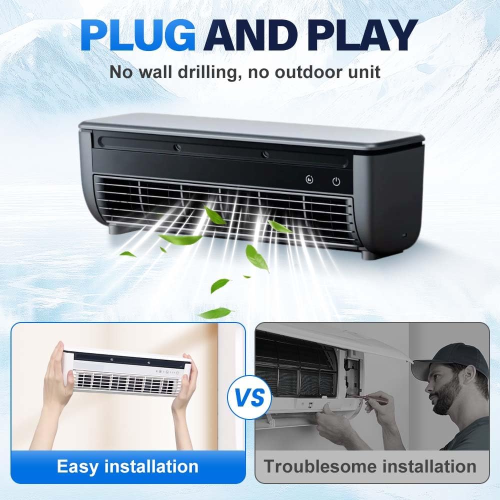 Wireless Air Conditioner, New No Drilling Kitchen Wall Mounted Fan with Remote, Mini Portable Cooling Solution for Kitchen and Bedroom