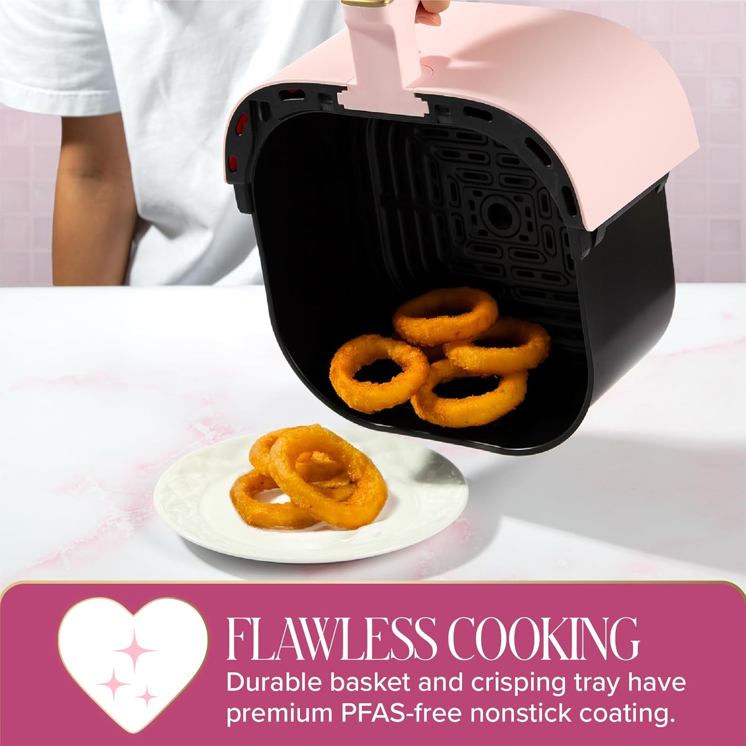 Paris Hilton Air Fryer, Large 6-Quart Capacity, Nonstick Made without PFAS, Touchscreen Display, 8-in-1 (Air Fry, Roast, Broil, Bake, Reheat, Keep Warm, Pizza, Dehydrate), Dishwasher Safe, Pink