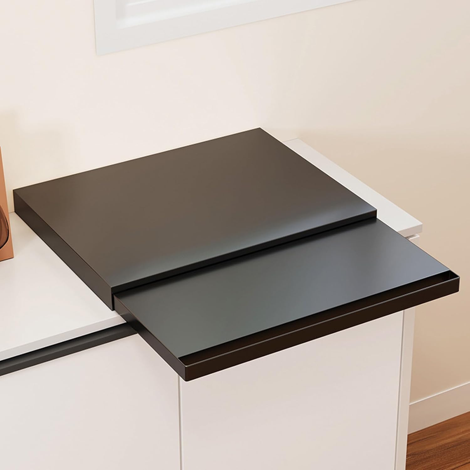 Denash Kitchen Countertop Pull Out Organizer, Carbon Steel Microwave Oven Sliding Tray, Drawer Push Pull Shelf Load Bearing 55.1lbs for Kitchen (Black)