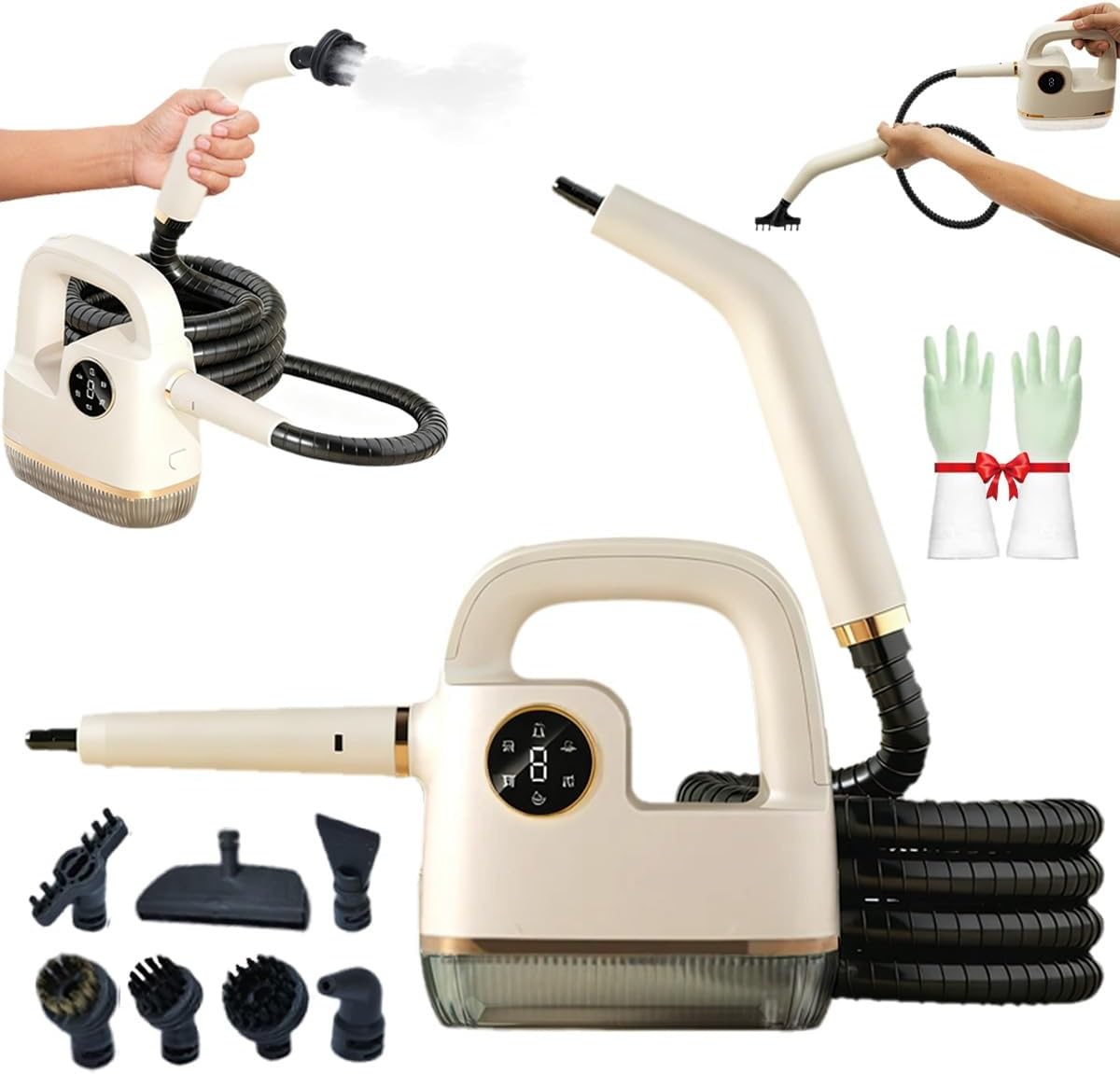 Portable High-Temperature Steam Cleaner Kit, 1800w Handheld Pressurized Multi-surface High Pressure Steamer with Digital Display & 10-in-1 Accessories for Home, Car, Fabric One Click Deep Cleaning