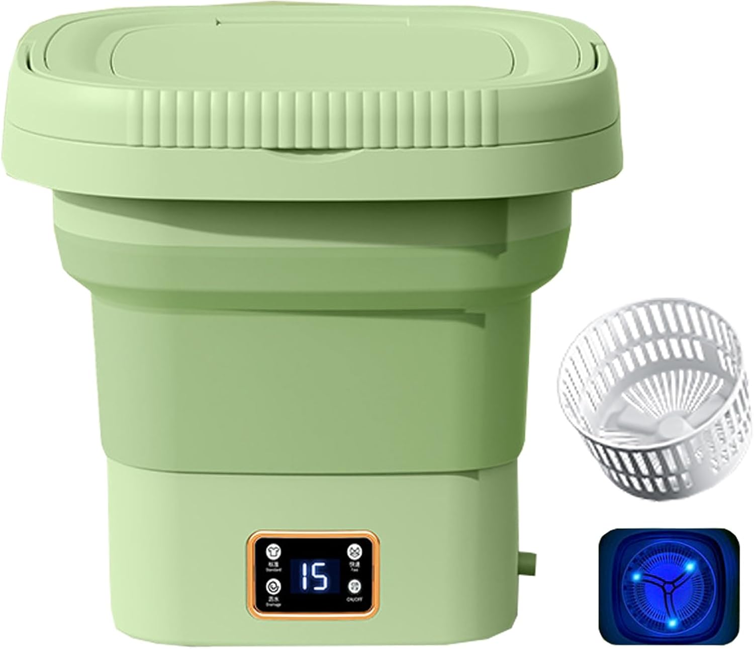 Portable Washing Machine, Mini Washer Foldable, Baby Washing Machine, Washing and Draining All in One, With Spin Cycle Basket, for Camping, Traveling, Apartments, Dorms, Rvs-110v ( Color : Green , Siz