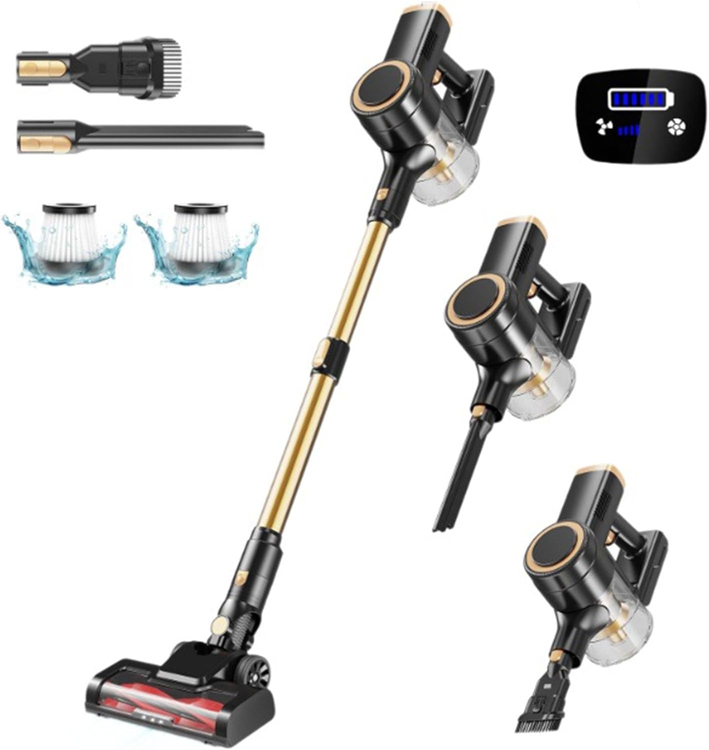 Cordless Vacuum Cleaner, 40 Mins Runtime Removable Battery, Lightweight Self-Standing Stick Vacuum Cleaner with LED Display for Hardwood Floor, Carpet