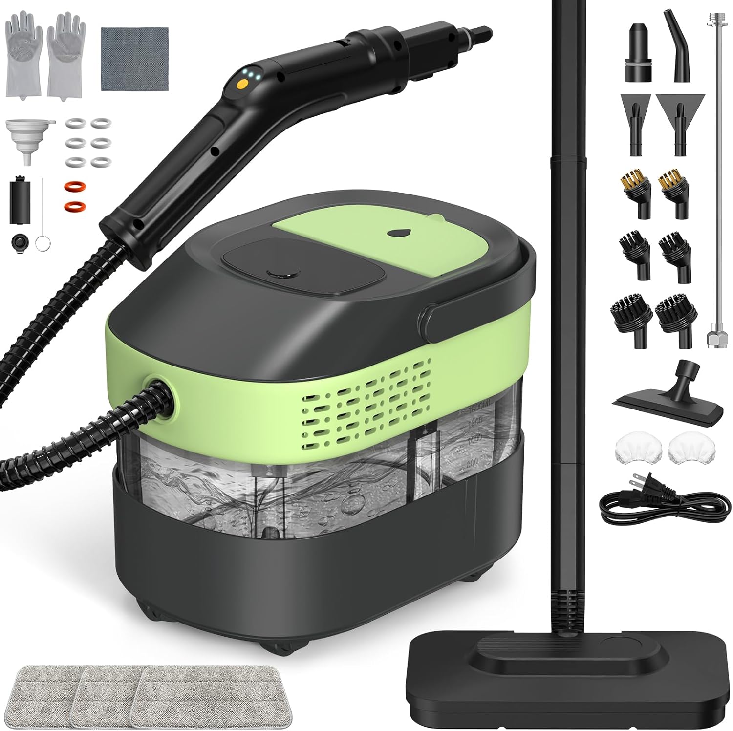 Powerful 2500W Steam Cleaner, 2-in-1 Handheld Steamer & Steam Mop for Home, Floors, Cars, Upholstery - 1.6L Water Tank, 37 Accessories, 15s Heat-Up, 221°F High-Temp Chemical-Free Deep Cleaning