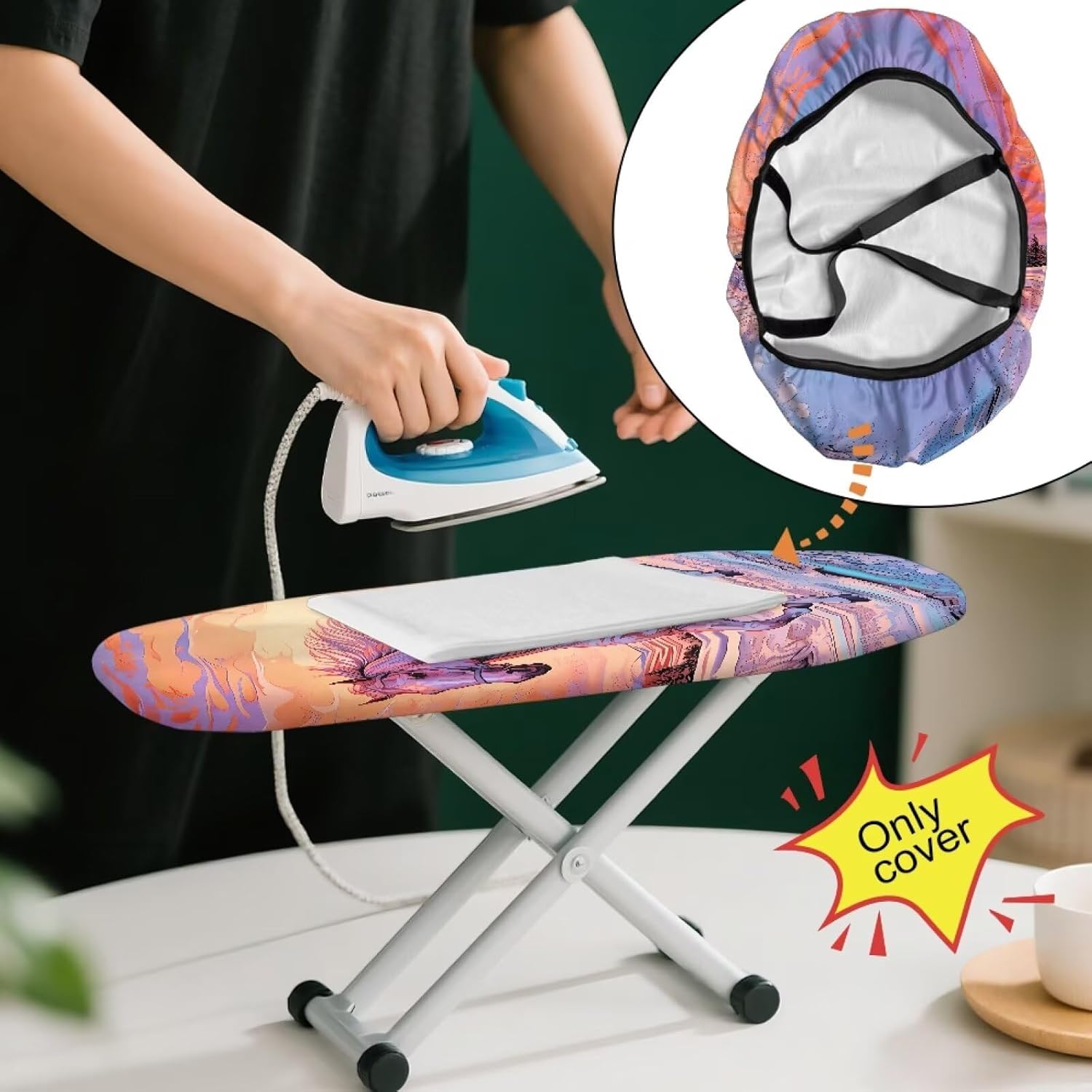 Horse Ironing Board Cover 14 x 24 Inch Small Ironing Board Cover and Pad Foldable Household Essentials for Home Dorm Travel (Board not Included)