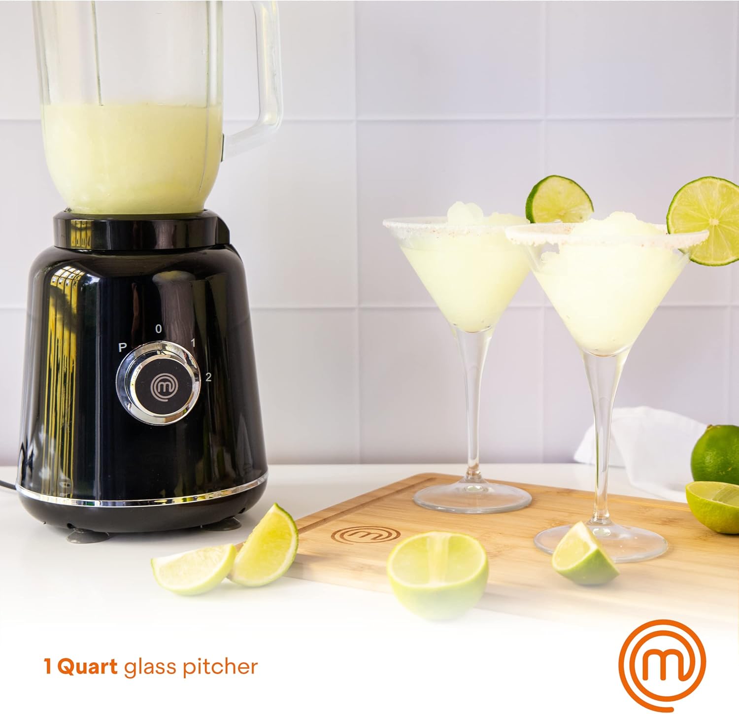 MasterChef Glass Blender for Shakes and Smoothies, Milkshake Maker, Frozen Drink & Margarita Machine, For Fruit Juice with Ice, Soup, Sauces, Food Puree etc, Stainless Steel Blades, 33oz, 400w, Black