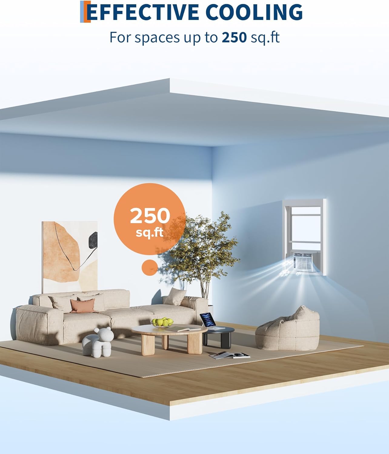 6000 BTU Window Air Conditioner with WiFi, 3 in-1 Energy Saving Window AC Unit with Remote & App Control & Timer Function & Easy Install Kit, Cools 250 Sq.Ft. for Bedroom, Living Room, White