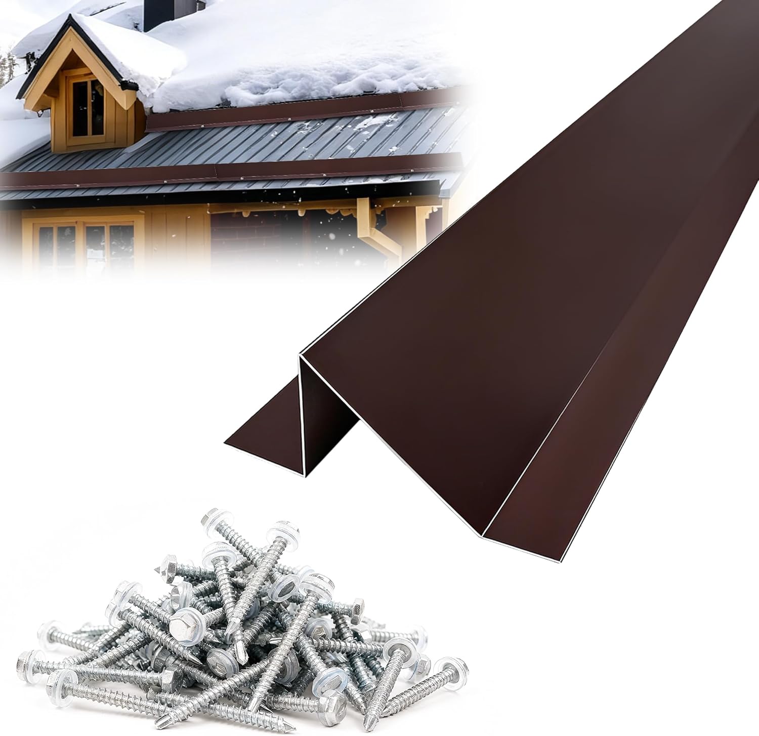 3.9 Ft Metal Roof Snow Guards with Screws Snow Stops for Metal Roofs Ice Guards for Aluminum Roofing Panels, Wood Canopy, 16 PCS - 62 Ft Kit Brown