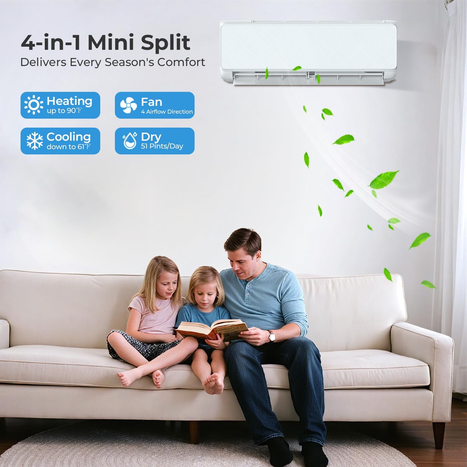 12000 BTU Mini Split Ac Heating System, 22 SEER2 Ductless Inverter Mini Split Ac Unit with Heat Pump & Installation Kit, Cools up to 750 Sq.Ft, WIFI and Remote Control, 115V