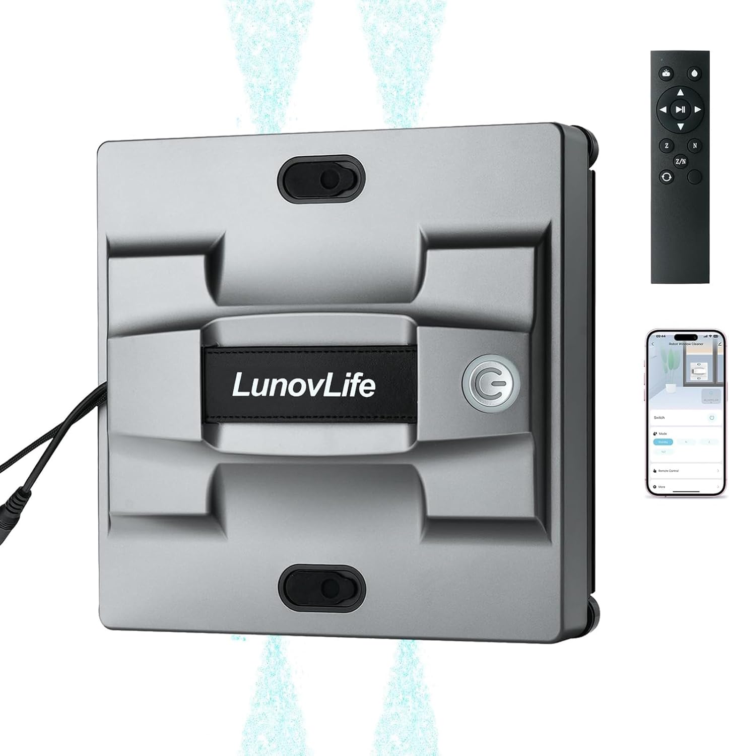 Window Cleaning Robot with 4-Way Water Spray, 5600Pa Automatic Robot Window Cleaner for Inside/Outside High Rise Glass, Smart Electric Vacuum Washer with Edge Detection, Remote Control(Grey)