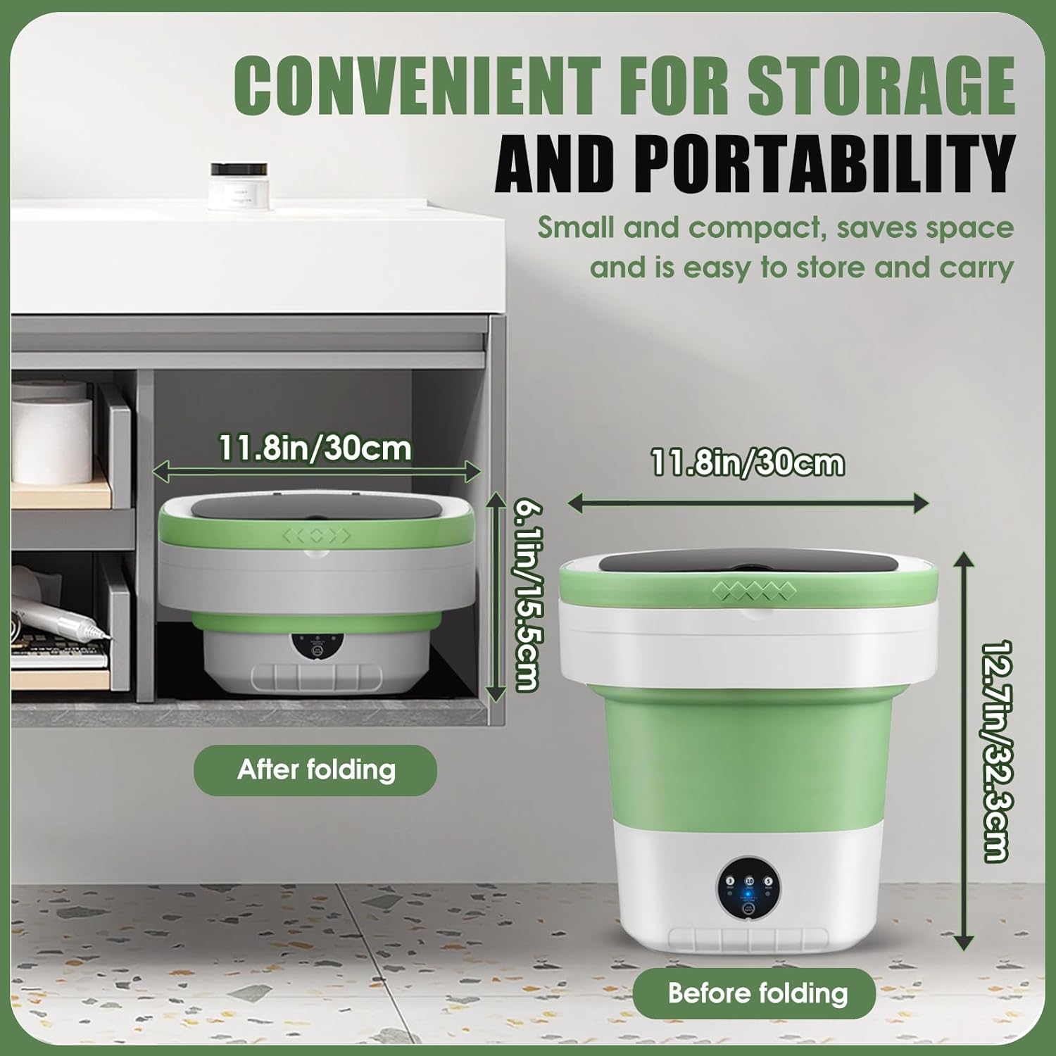 Portable Washing Machine 16L Mini Laundry Washer 3 Modes with Spin Basket Laundry Machine Cleaning Depth Underwear,Baby Clothes Small Shirt for Apartments Dormitories Hotels and Camping (Green)