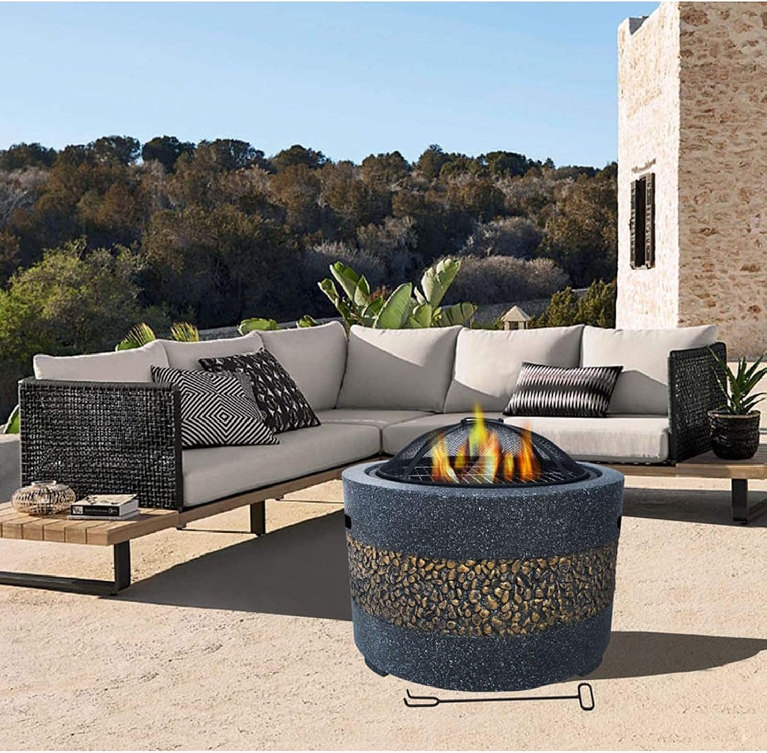 Outdoor Fire Pit Table Garden Fire Pit Heaters & Fire Pits Barbecue/Fire Pit Wood Burning Fire Pit BBQ Grill Firepit Bowl with Grill Grate