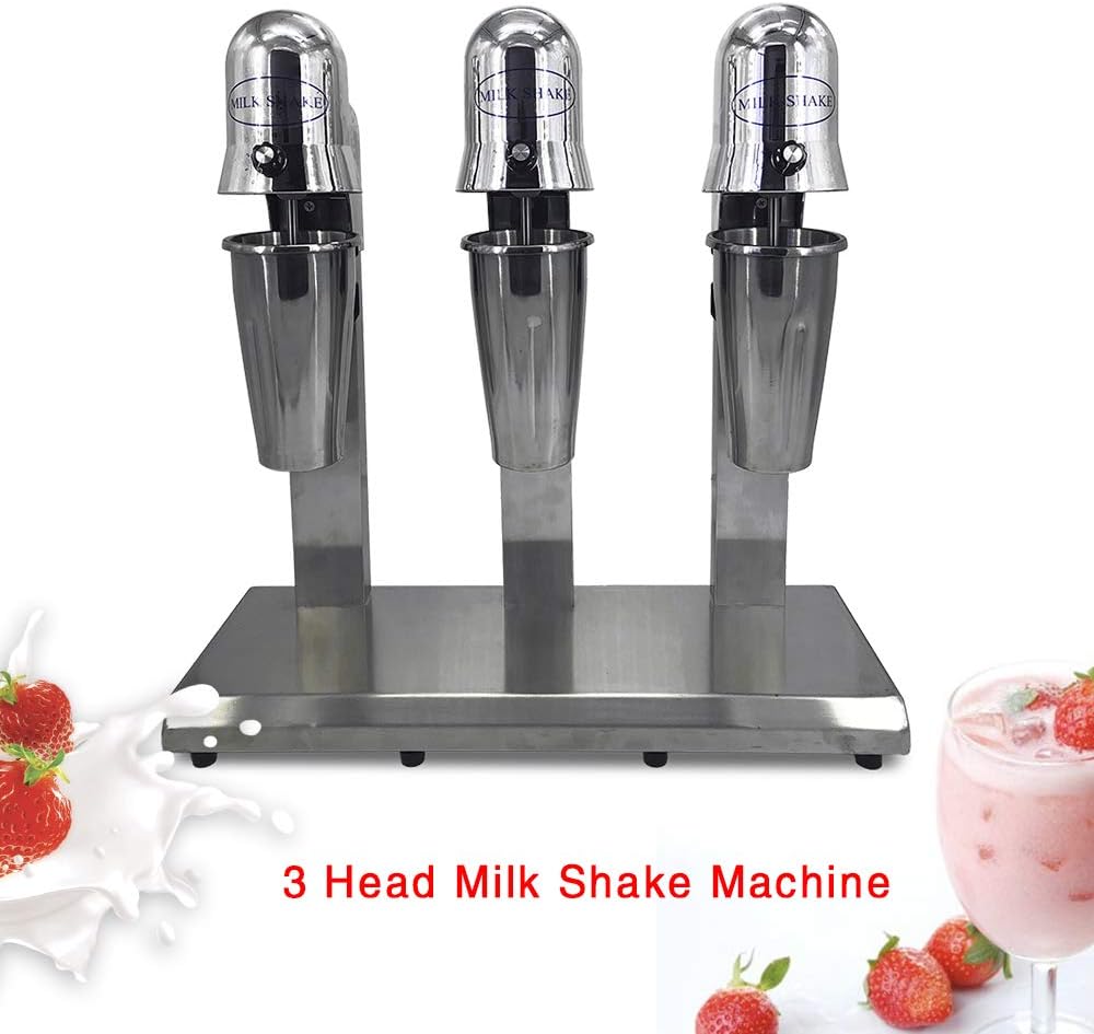 3-Head Commercial Drink Mixer, 180W x 3 High-Speed Milkshake Machine with Stainless Steel and PC Cups, 18,000 RPM Heavy Duty Smoothie Blender for Milkshakes and Beverages