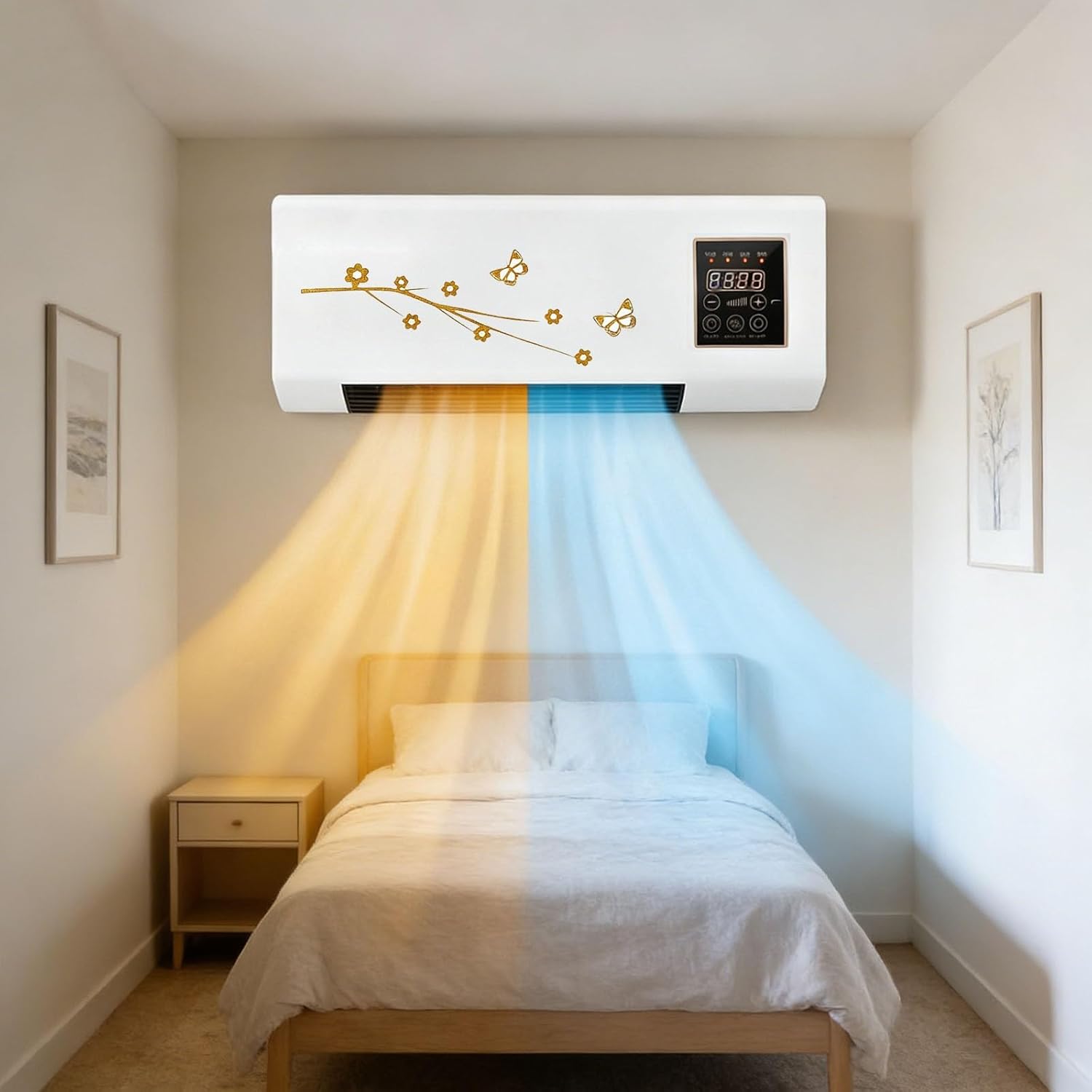 Portable Ductless Air Conditioner 2-in-1 Mini Wall Air Conditioner Fan with Cooling & Heating AC with An Anti Overheating System, Kitchen Wall Fan for Room, Bedroom, Office(Yellow)