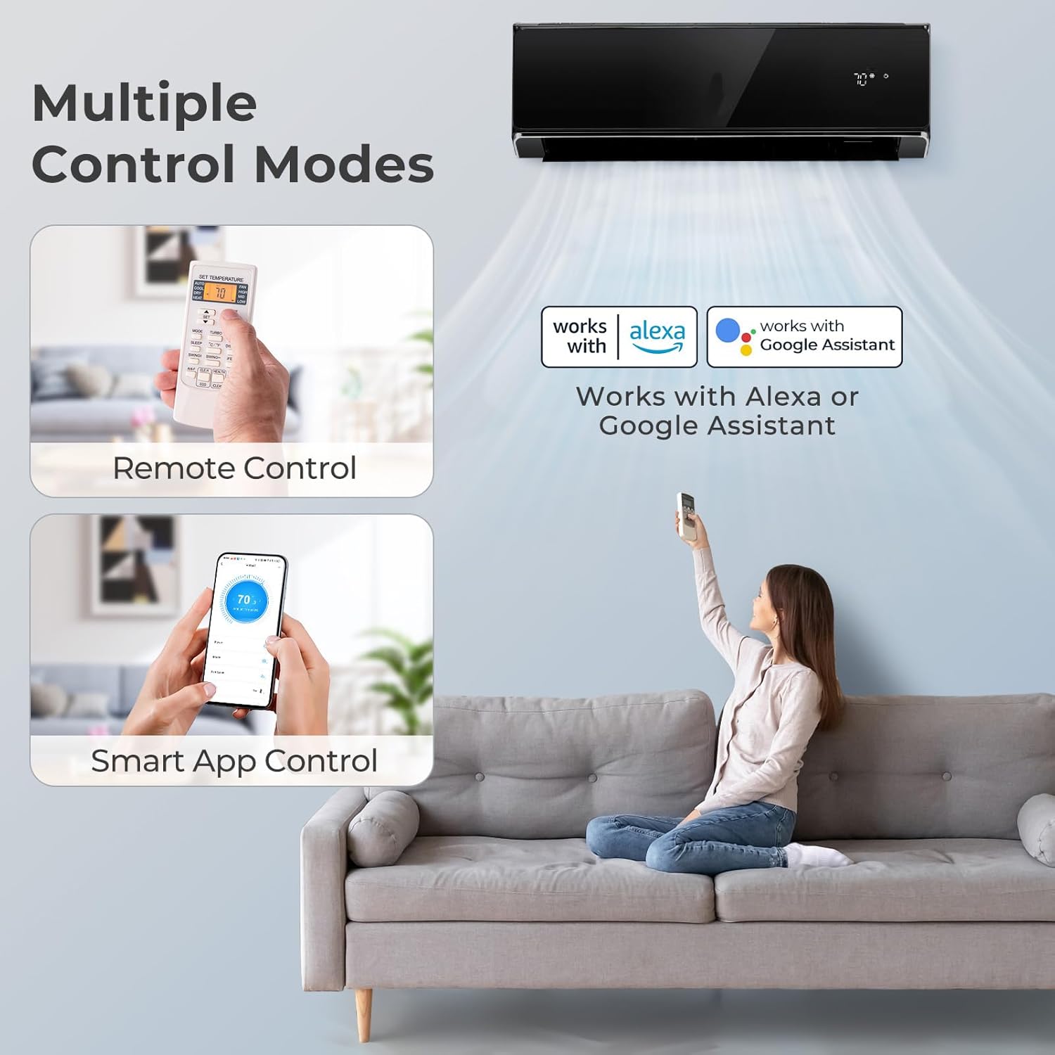 KOTEK 22000 BTU Mini Split AC/Heating System, 21 SEER2 Split Air Conditioner w/Heat Pump, Inverter Compressor & Installation Kit, WIFI Enabled, Cools Up to 1500 Sq.Ft, Compatible with Alexa, 208-230V