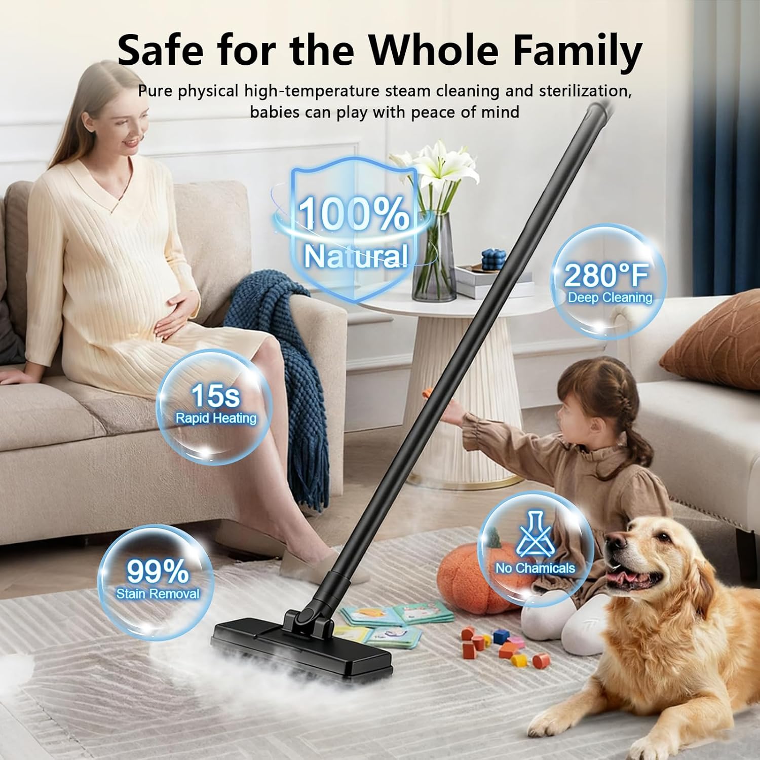 12-in-1 Steam Mop, Steam Cleaners with 21 Attachments, Detachable Handheld Steamer, 1200ML Tank & 15s Fast Heat-Up, Steam Mops for Floor Cleaning, Multipurpose Steamer for Home,Tile&Grout&Wall&Car